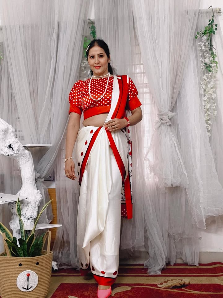 Buy MySilkLove Barn Red and White Printed Satin Crepe Silk Saree Online