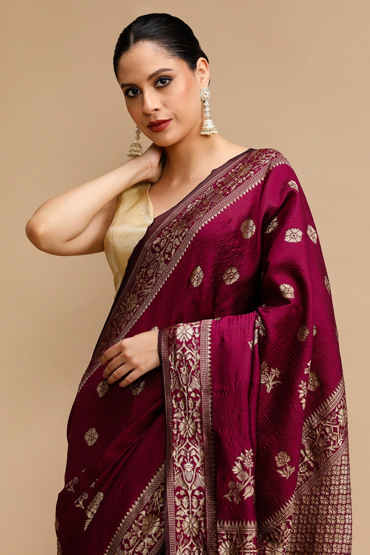 Buy MySilkLove Iradium Purple Woven Jacquard Lichi Silk Saree Online