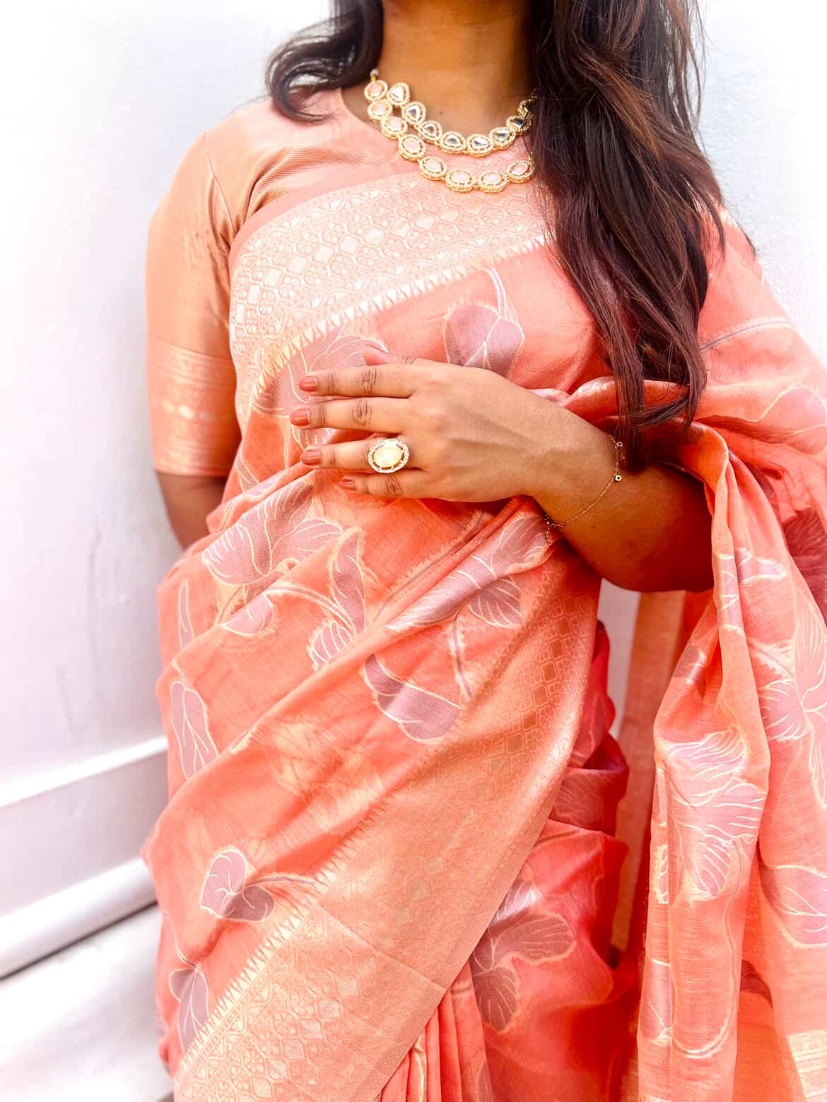 Buy MySilkLove Plum Peach Woven Banarasi Linen Saree Online