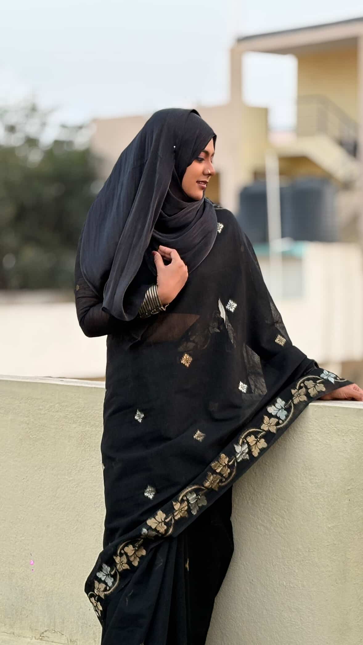 MySilkLove Mid Black Floral Linen Silk Saree