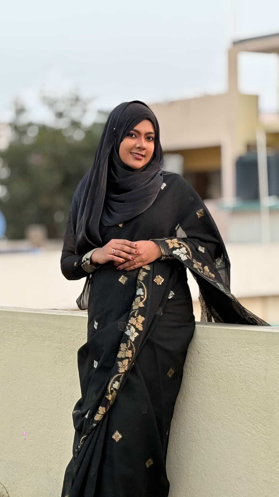 Buy MySilkLove Mid Black Floral Linen Silk Saree Online