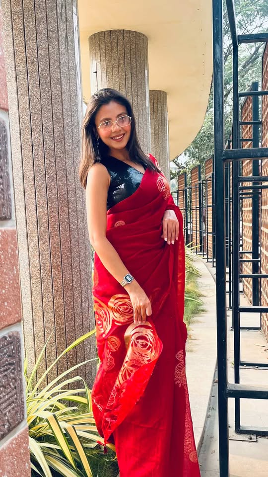 Buy MySilkLove Fire Rose Red Munga Handloom Cotton Saree Online