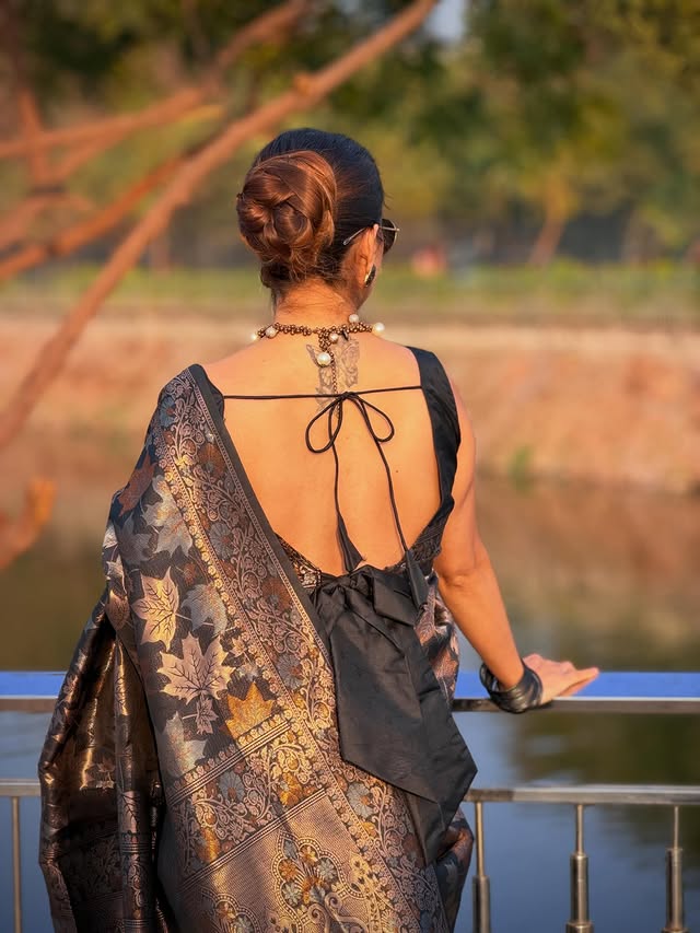 Buy MySilkLove Coral Black Banarasi Soft Silk Saree Online