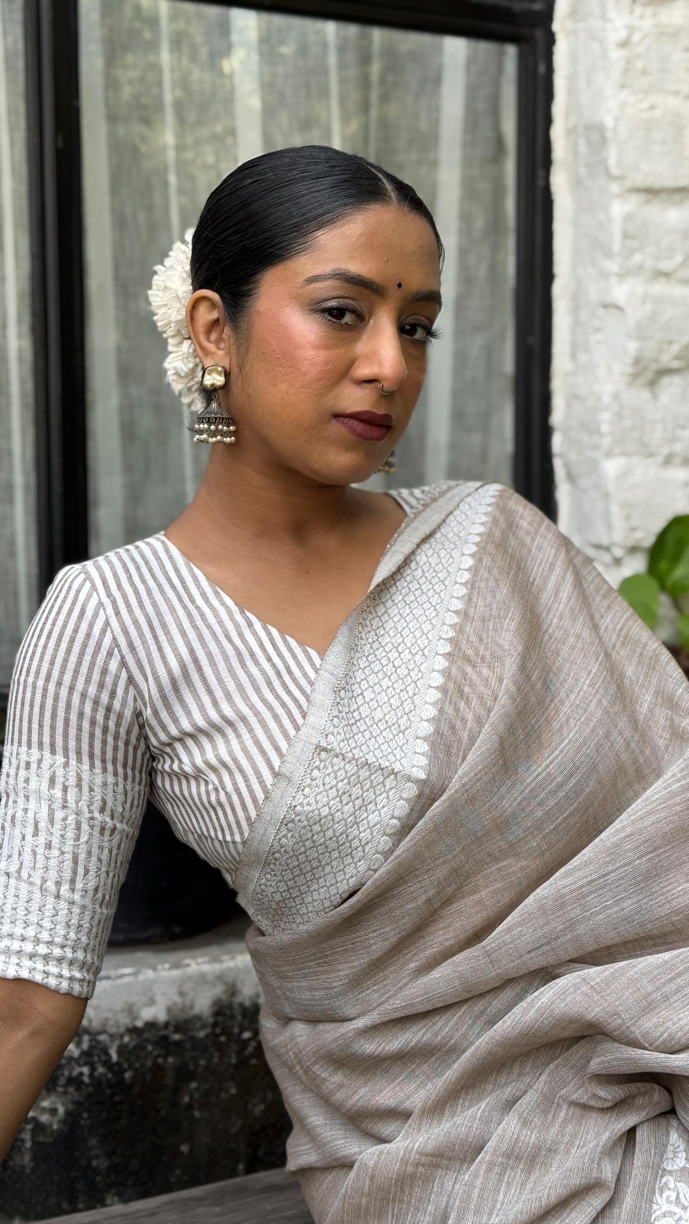 MySilkLove Coco Brown Woven Linen Saree