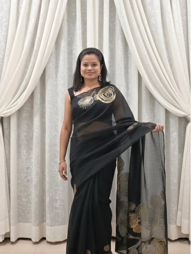 Buy MySilkLove Matte Black Munga Handloom Cotton Saree Online