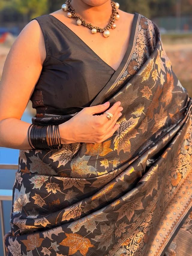 Buy MySilkLove Coral Black Banarasi Soft Silk Saree Online