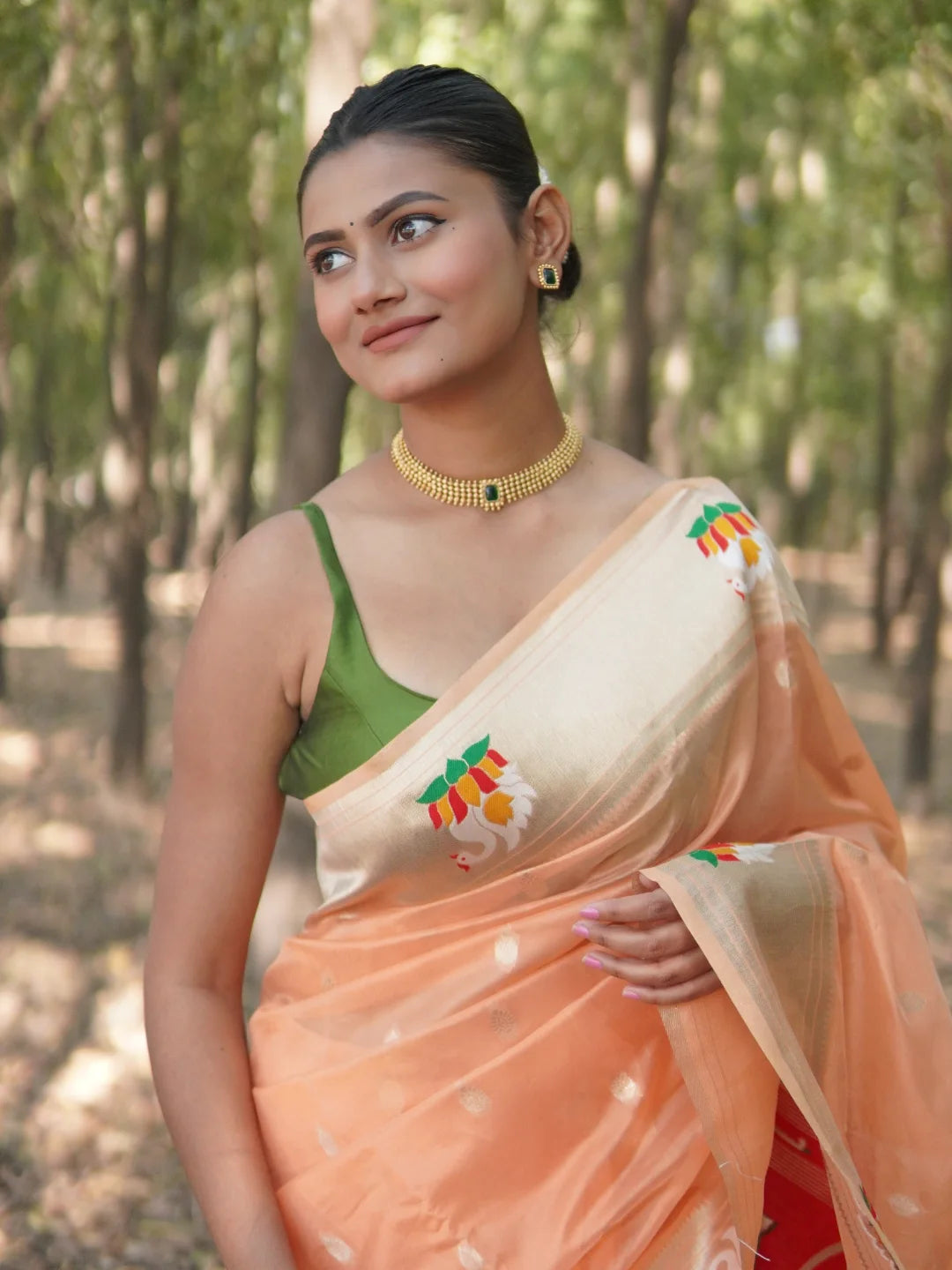 Buy MySilkLove Burnt Orange Organza Woven Paithani Saree Online