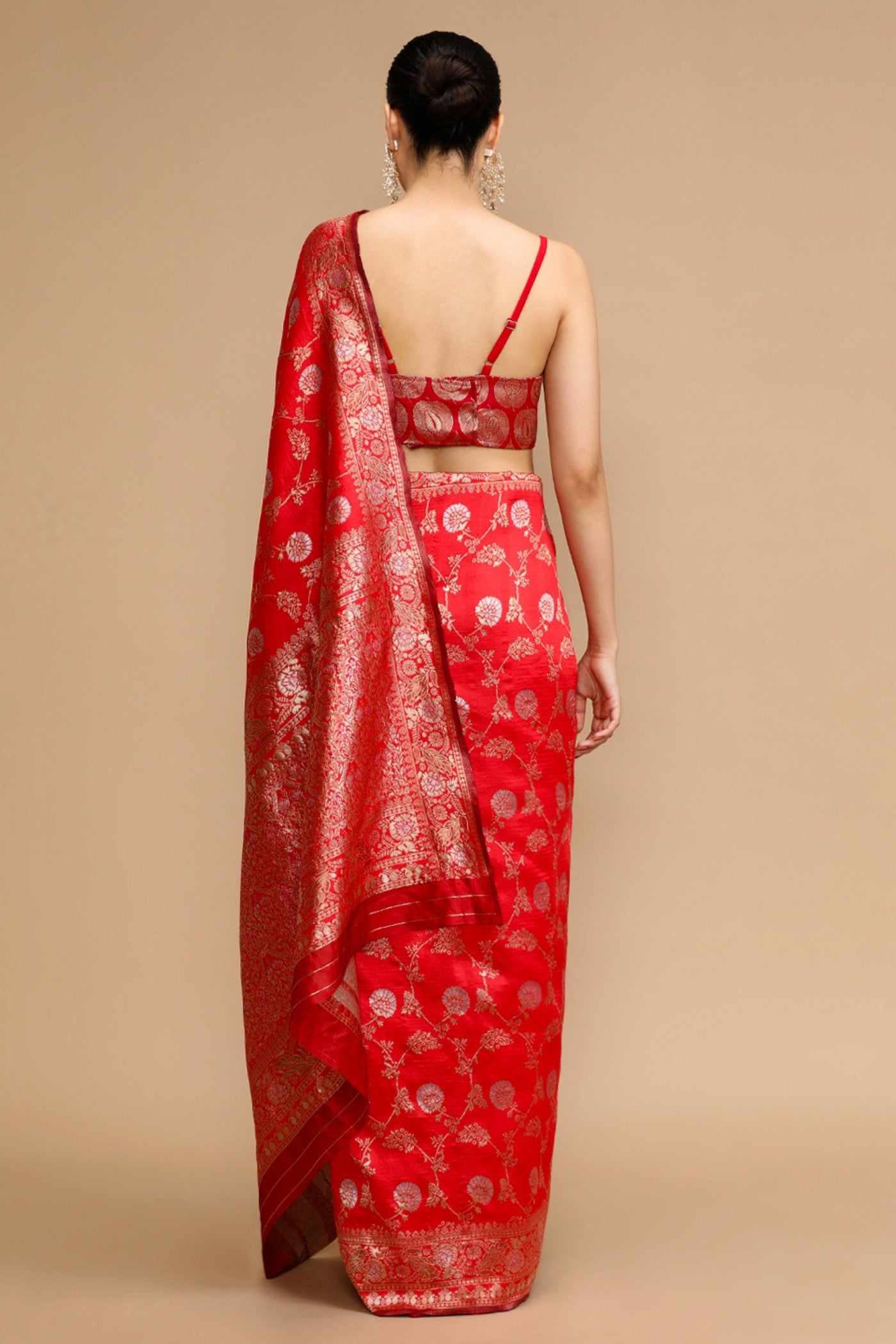 Buy MySilkLove Scarlet Red Woven Jacquard Lichi Silk Saree Online