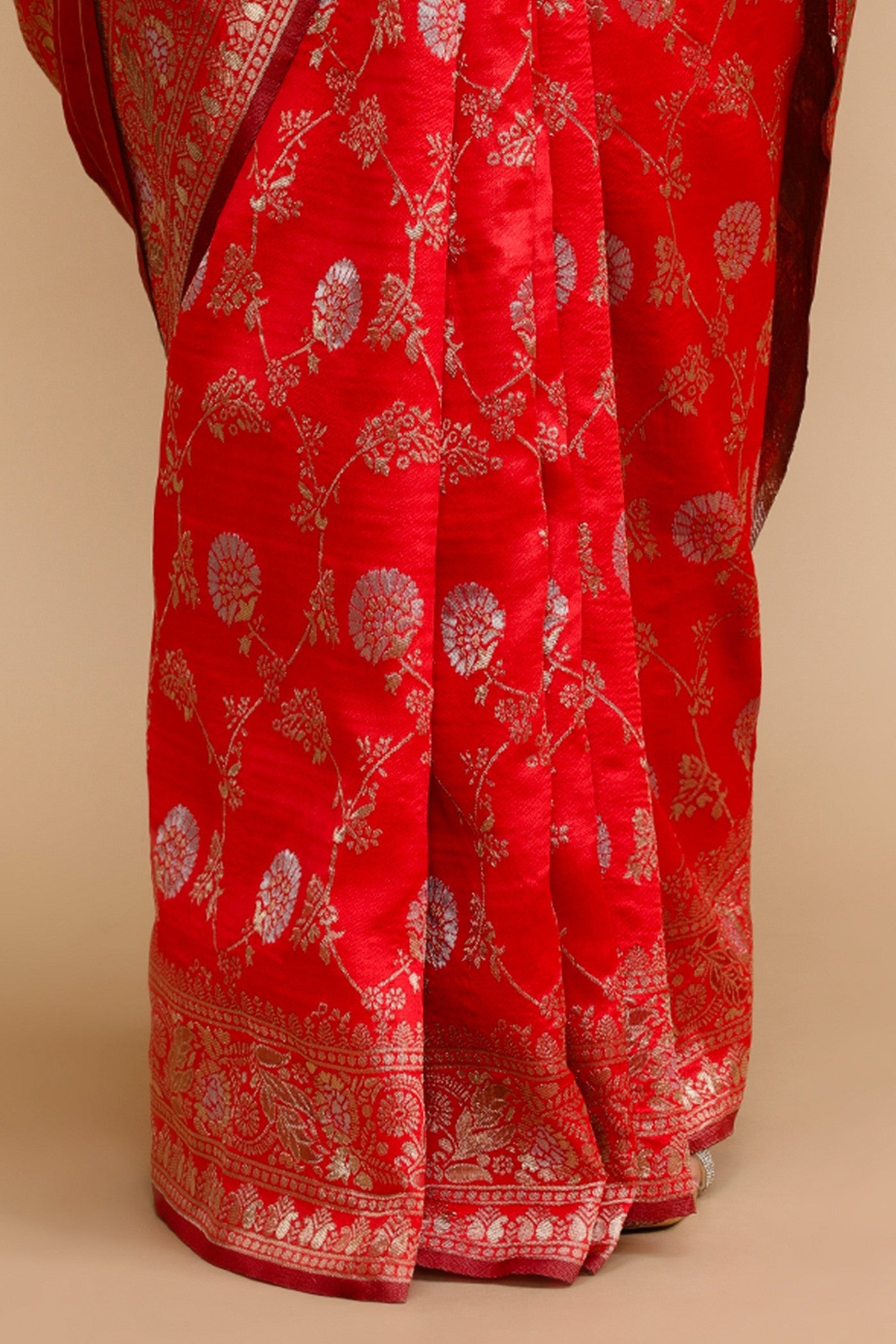 Buy MySilkLove Scarlet Red Woven Jacquard Lichi Silk Saree Online