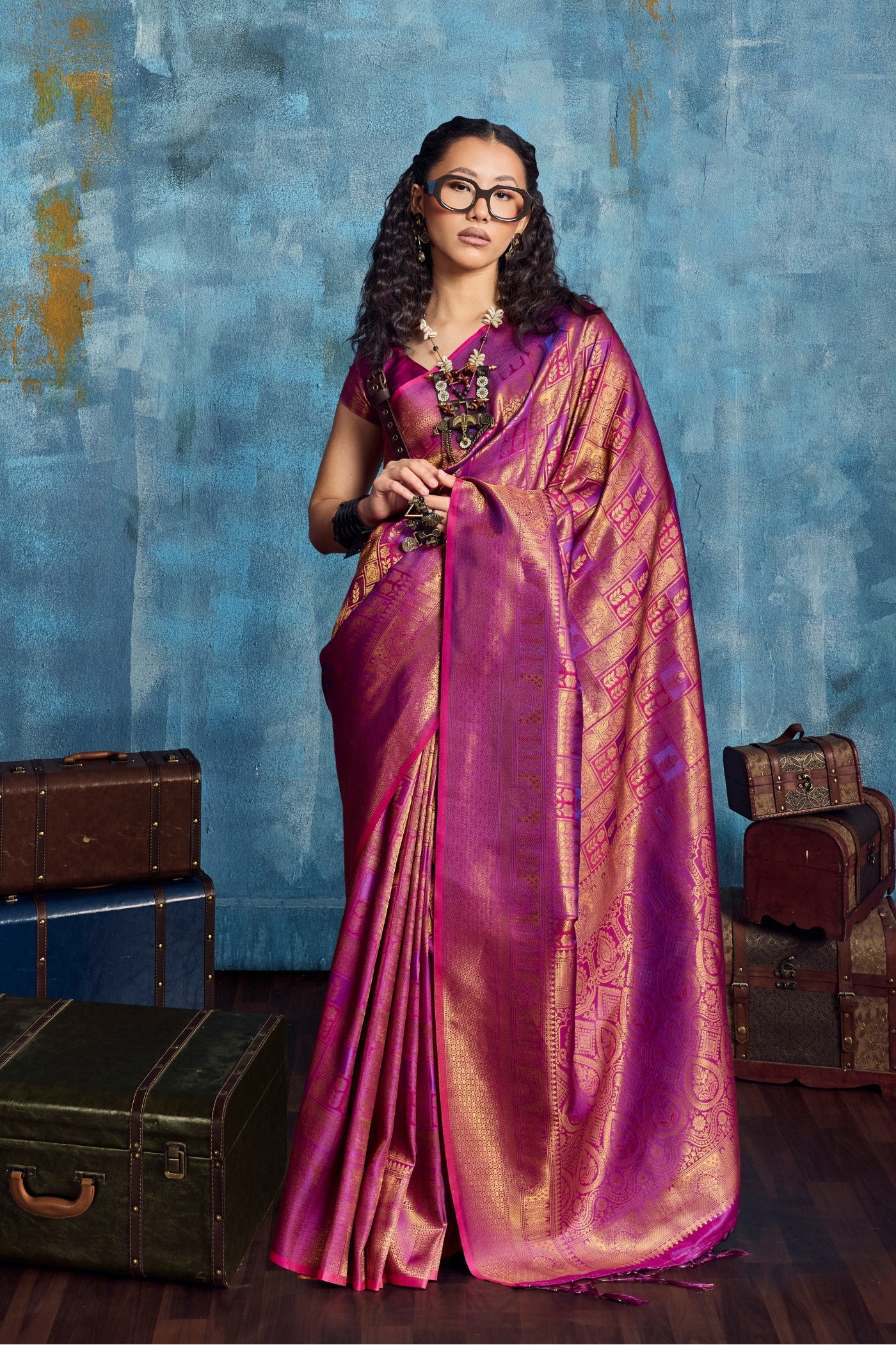 Buy MySilkLove Jam Purple Kanjivaram Handloom Saree Online