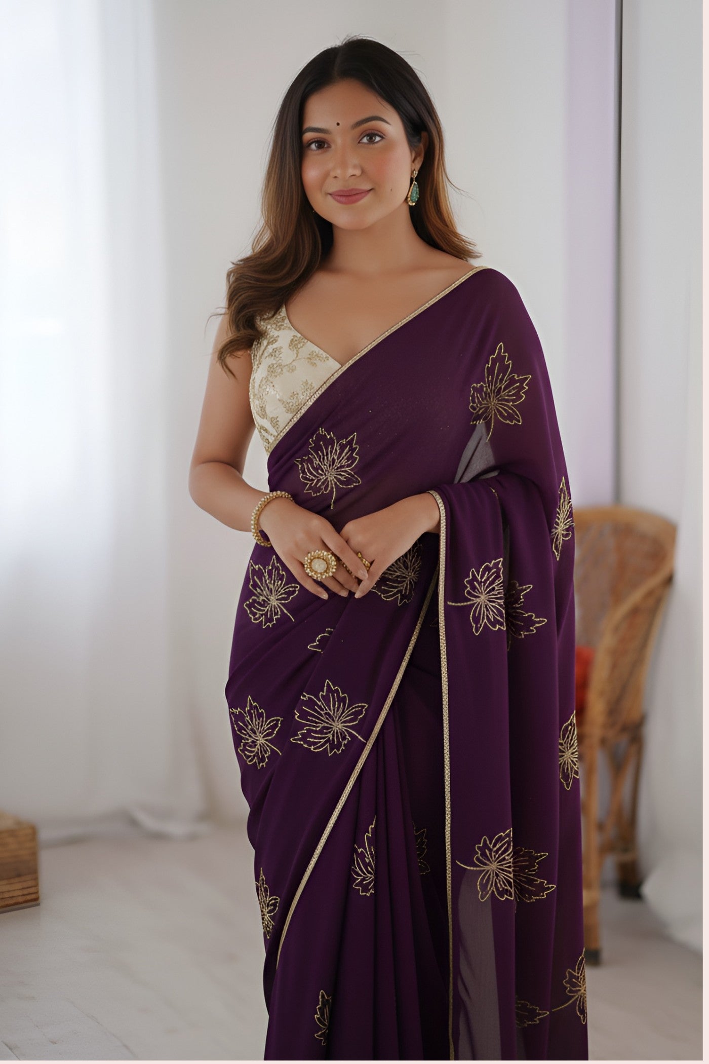 Buy MySilkLove Amethyst Purple Designer Embroidery Partywear Saree Online