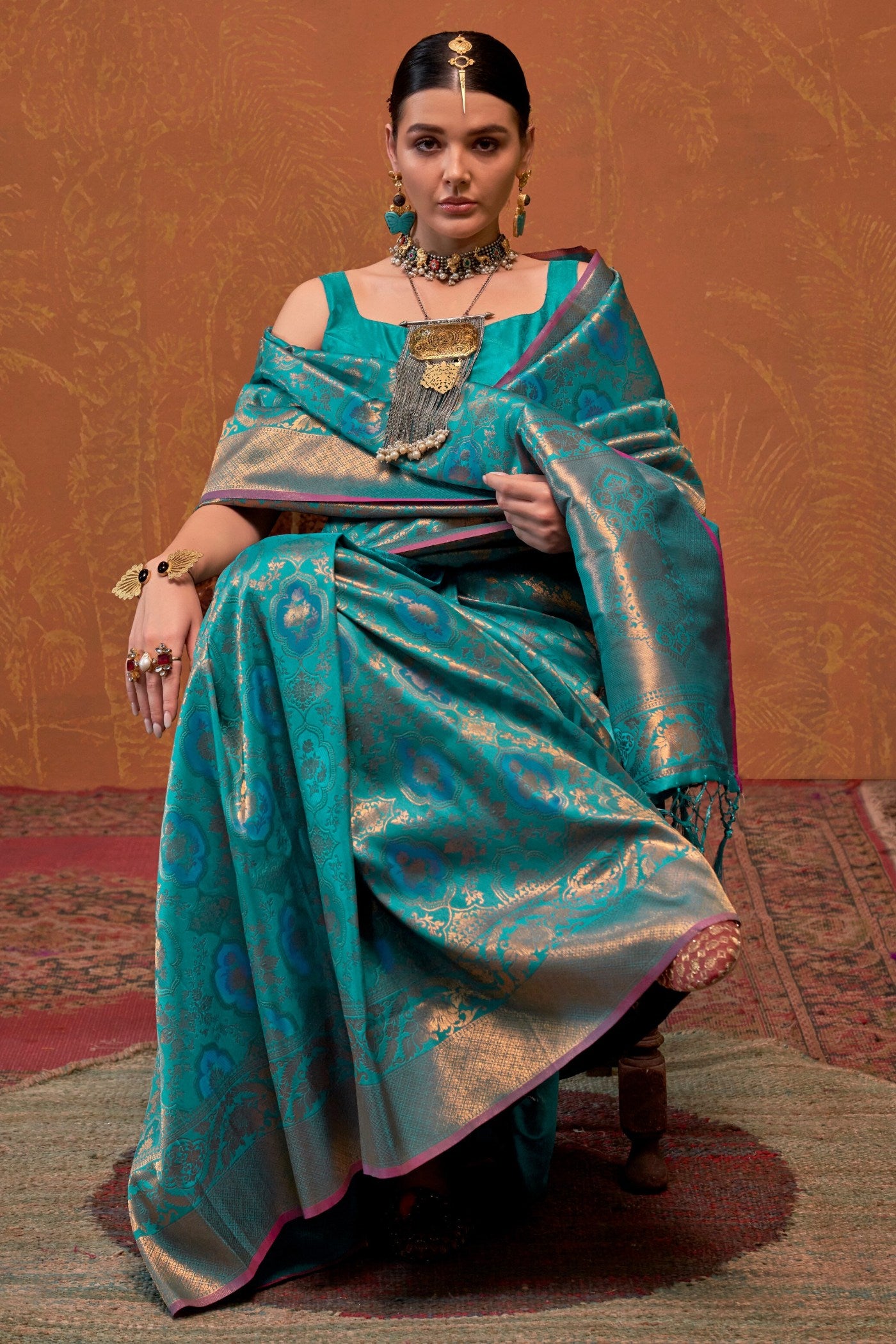 Buy MySilkLove Casal Blue Kanjivaram Handloom Saree Online