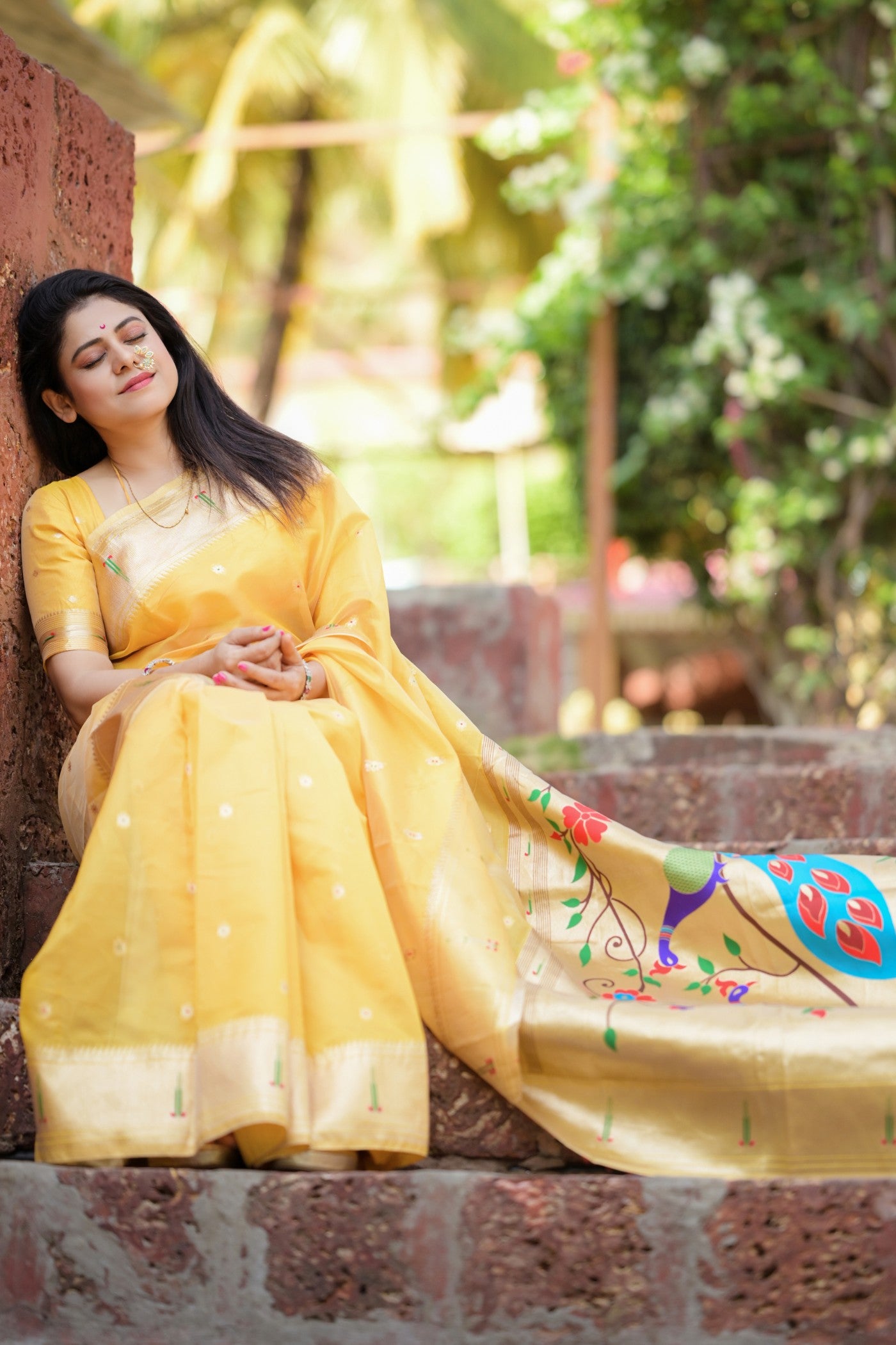 Buy MySilkLove Bumblebee Yellow Organza Woven Paithani Saree Online