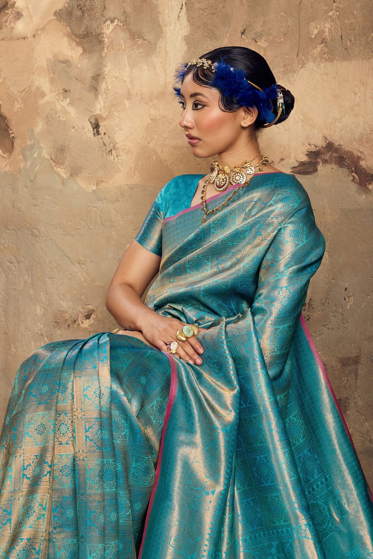 Buy MySilkLove Cornflower Blue Kanjivaram Handloom Saree Online