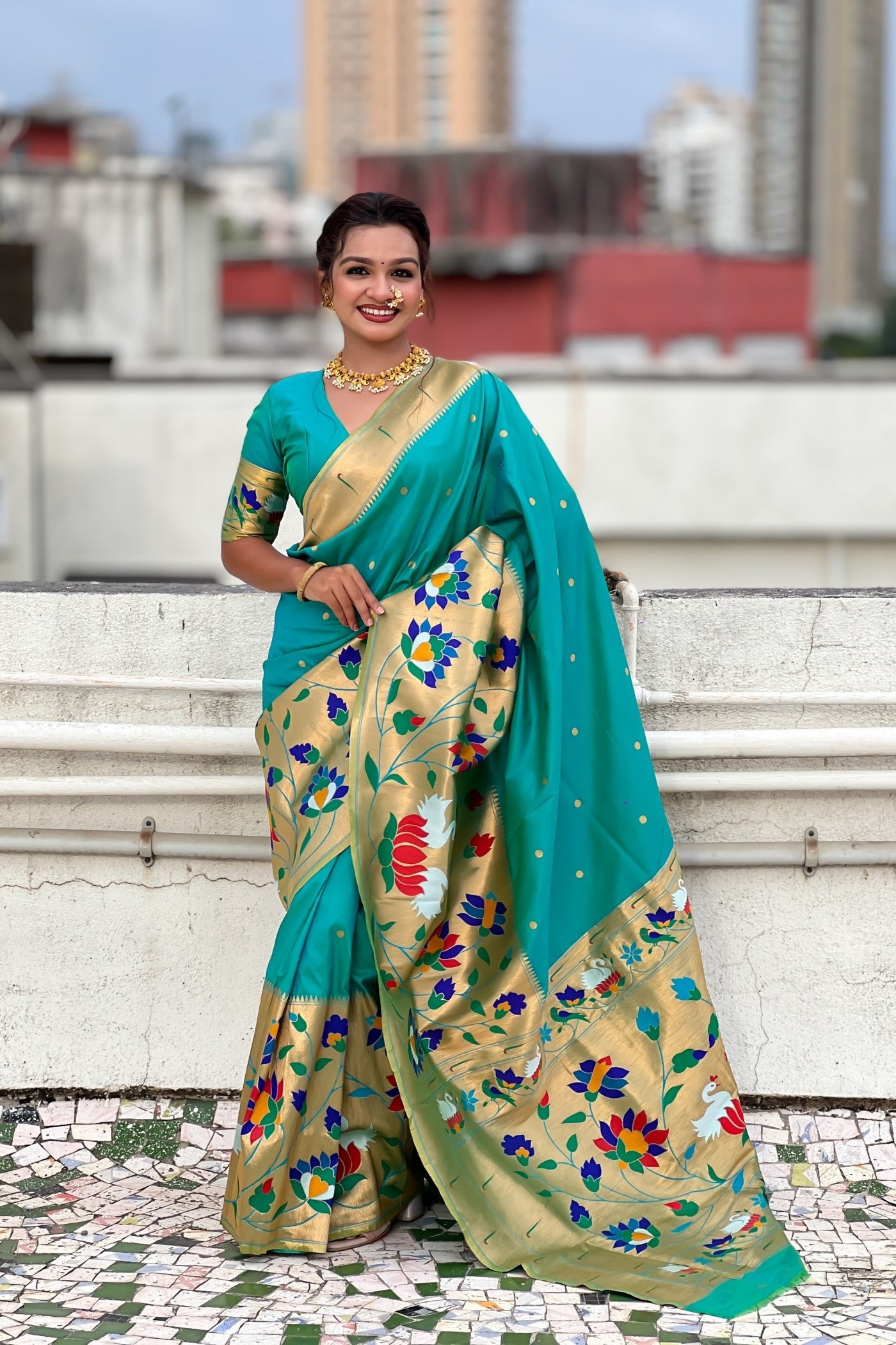 Buy MySilkLove Can Blue Woven Paithani Saree Online