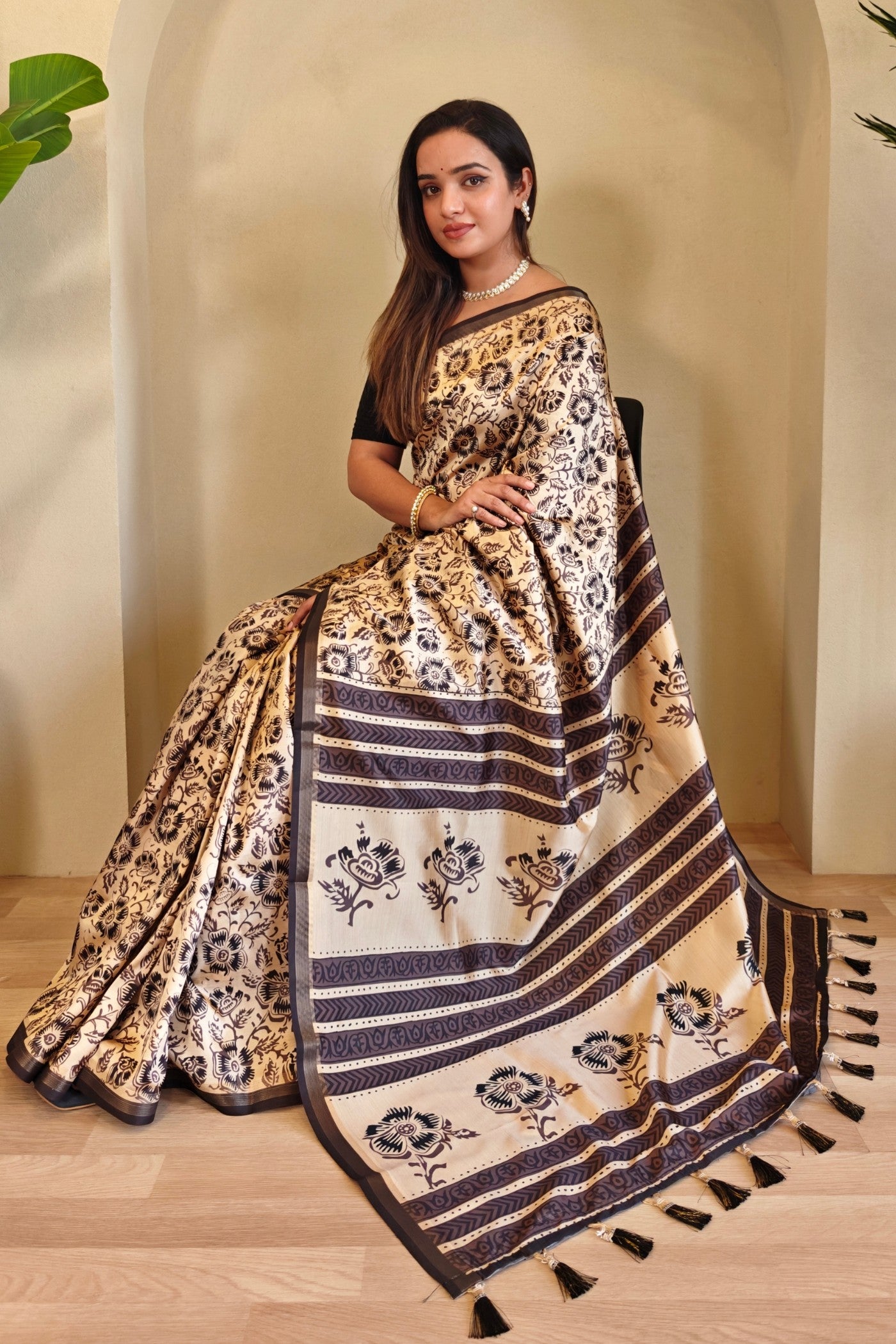 Buy MySilkLove Sherwin Cream and Brown Digital Printed Saree Online