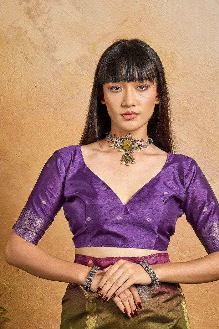 Buy MySilkLove Auxor Green Banarasi Handloom Saree Online