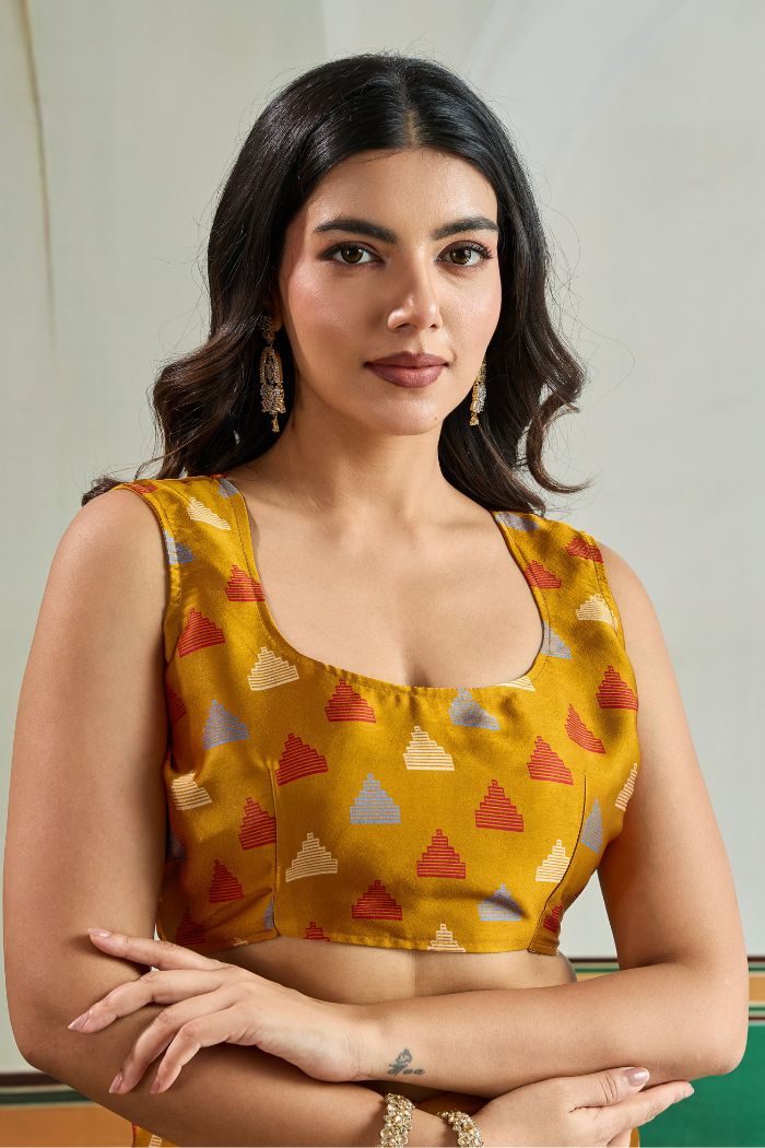 Buy MySilkLove Tulip Yellow Modal Ajrakh Printed Satin Silk Saree Online