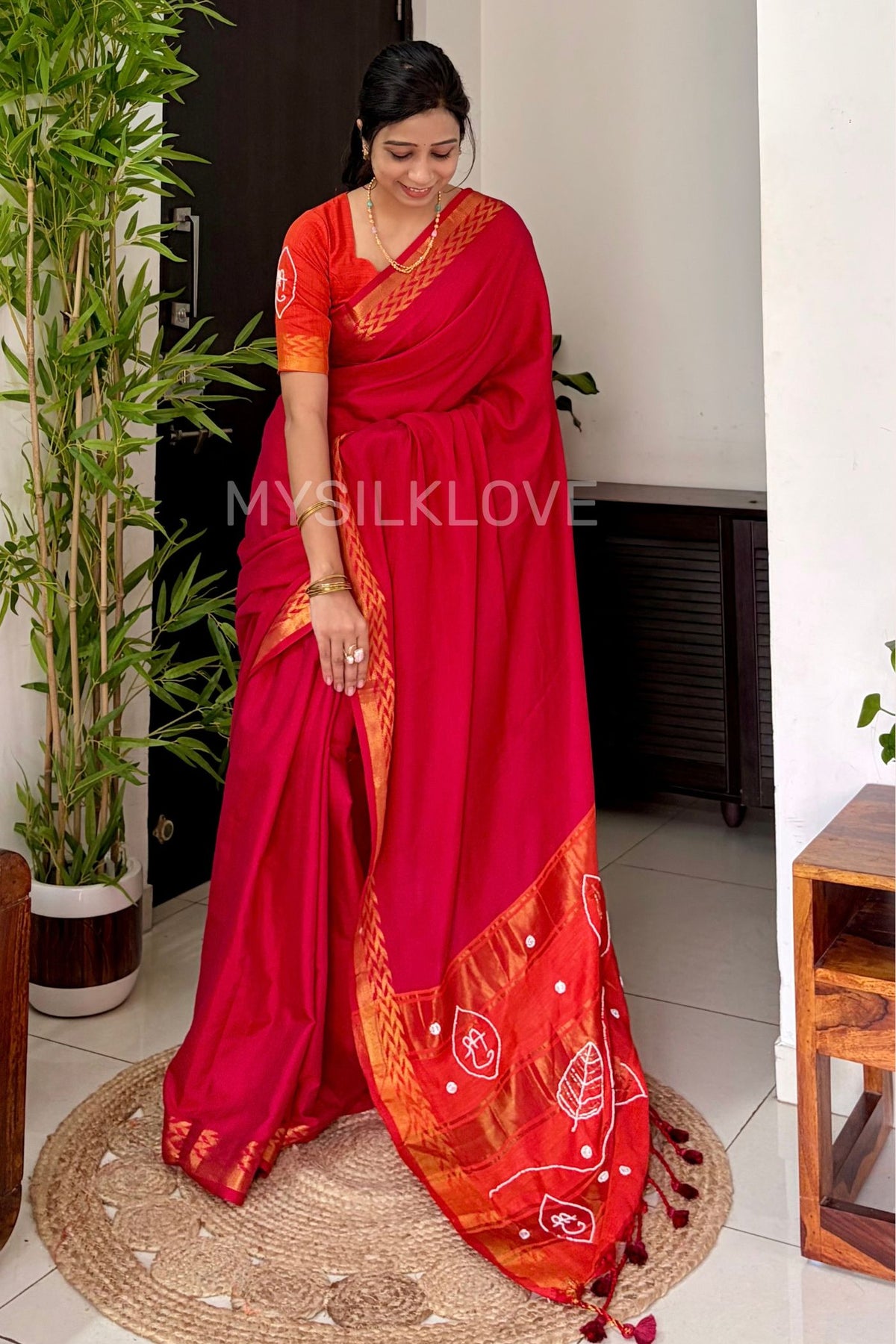 Buy MySilkLove Tomato Red Zari Woven Zardozi Work Saree with Designer Blouse Piece Online