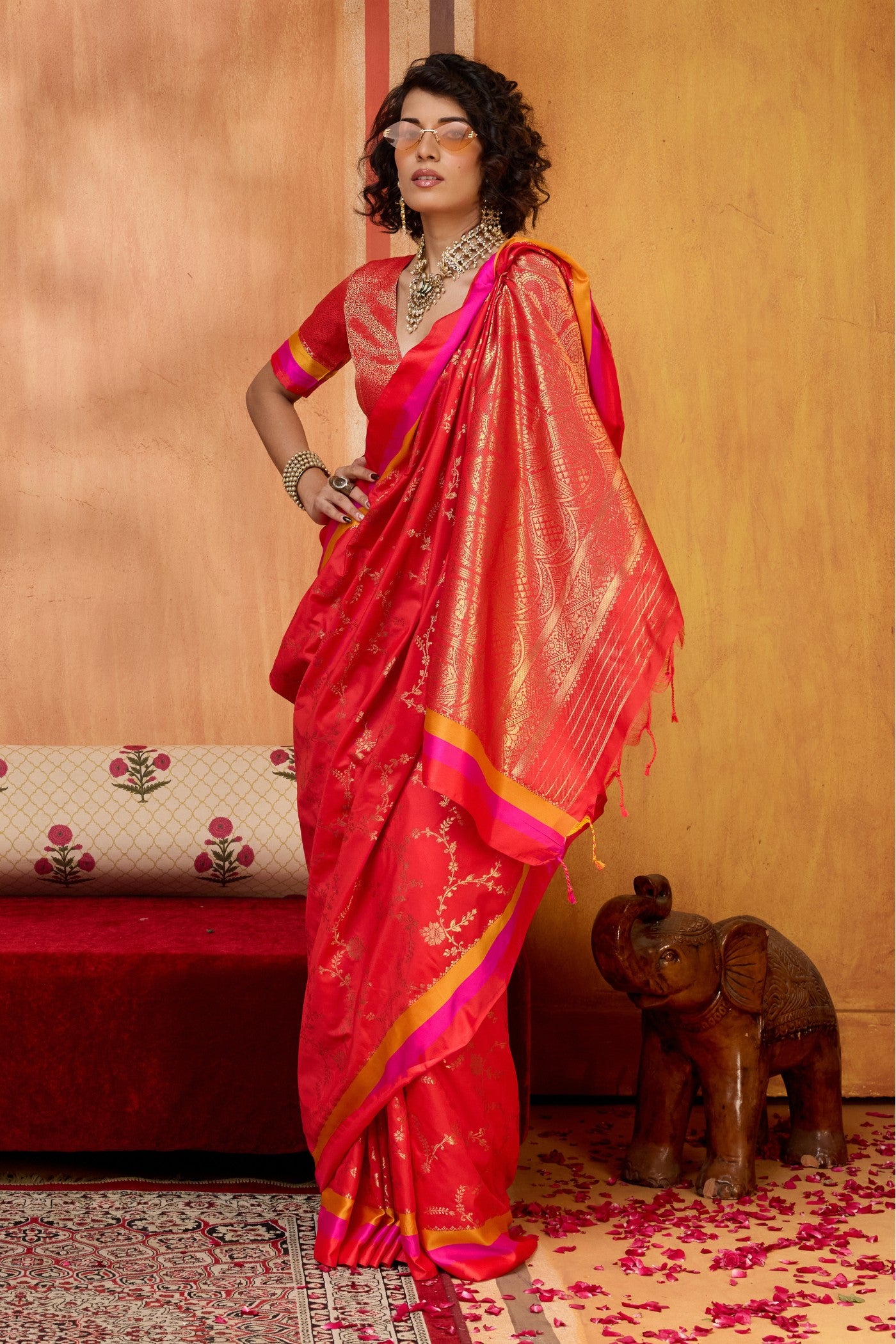 Buy MySilkLove Garnet Red Handloom Satin Soft Silk Saree Online