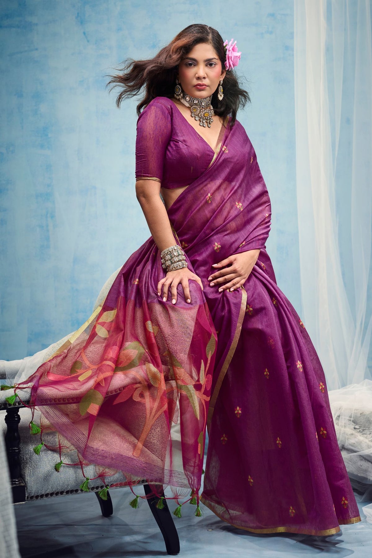 Buy MySilkLove Vermilion Purple Munga Handloom Silk Cotton Saree Online