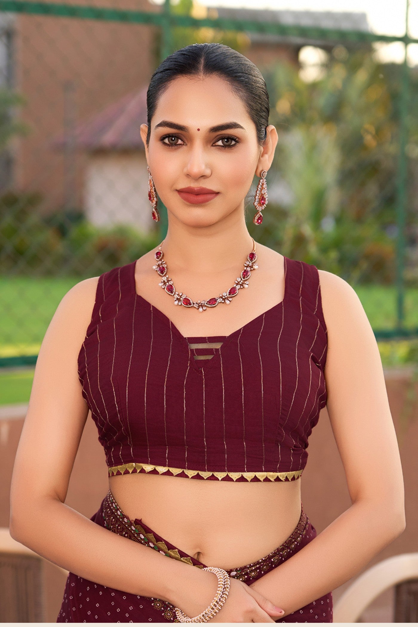 Buy MySilkLove Cearmine Maroon Printed Cotton Saree Online