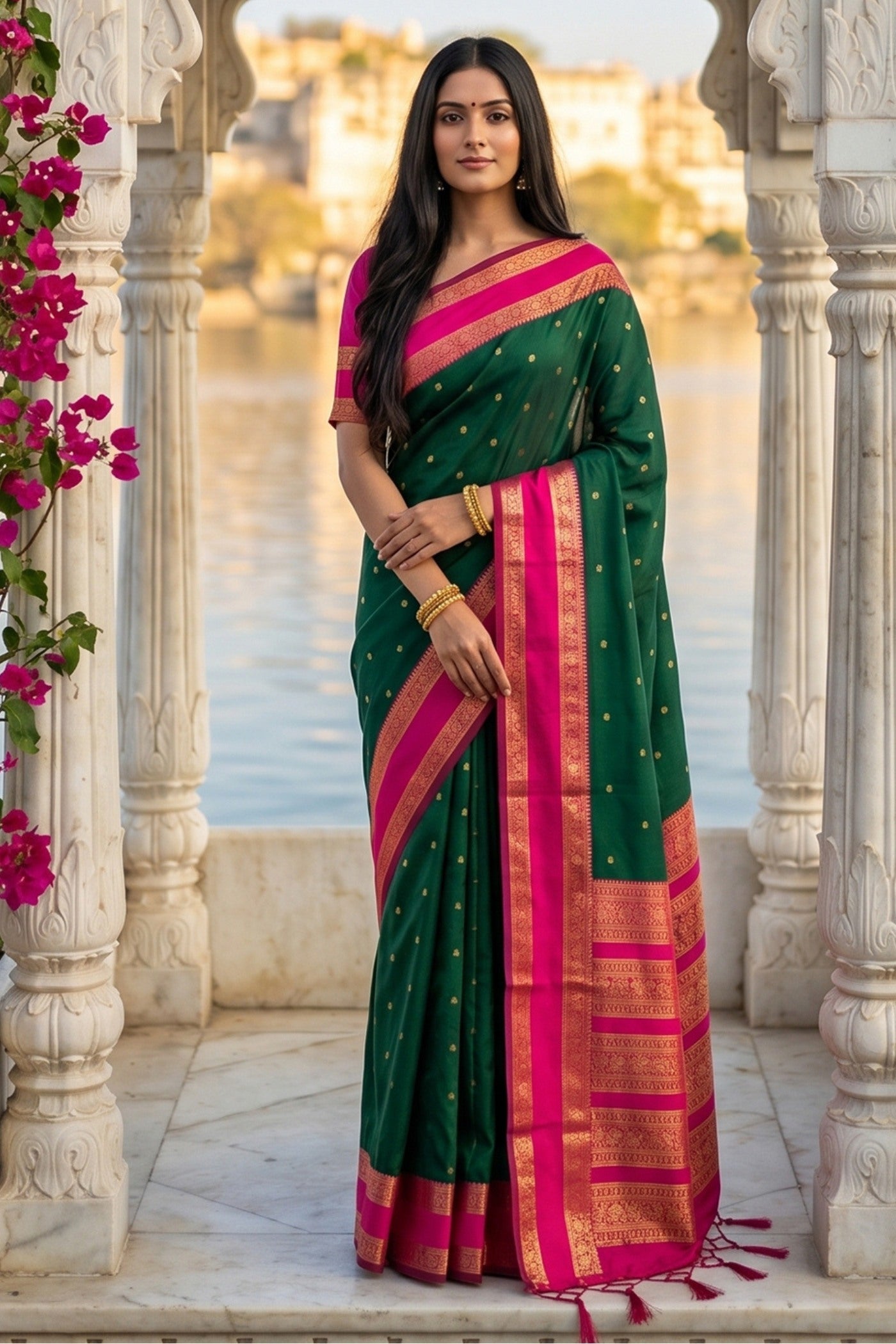 Buy MySilkLove Dark Green and Red Woven Banarasi Saree Online