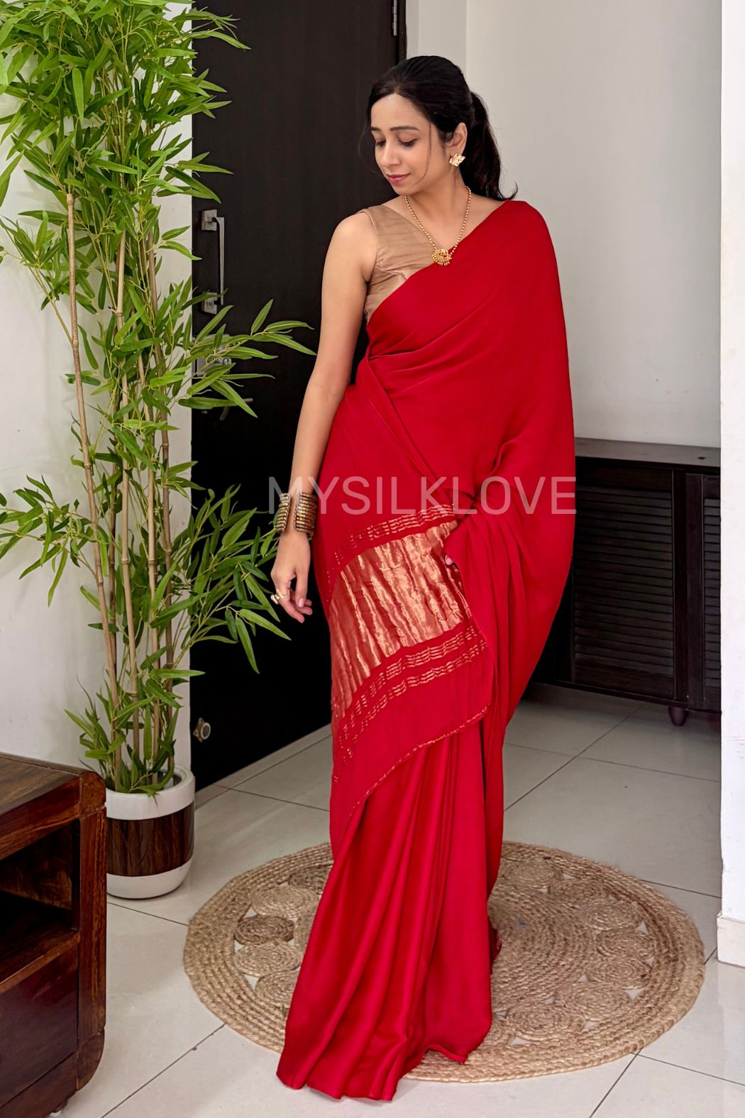 Buy MySilkLove Regal Ruby Red Modal Pure Gajji Silk Saree with Lagdi Zari Pallu Saree Online