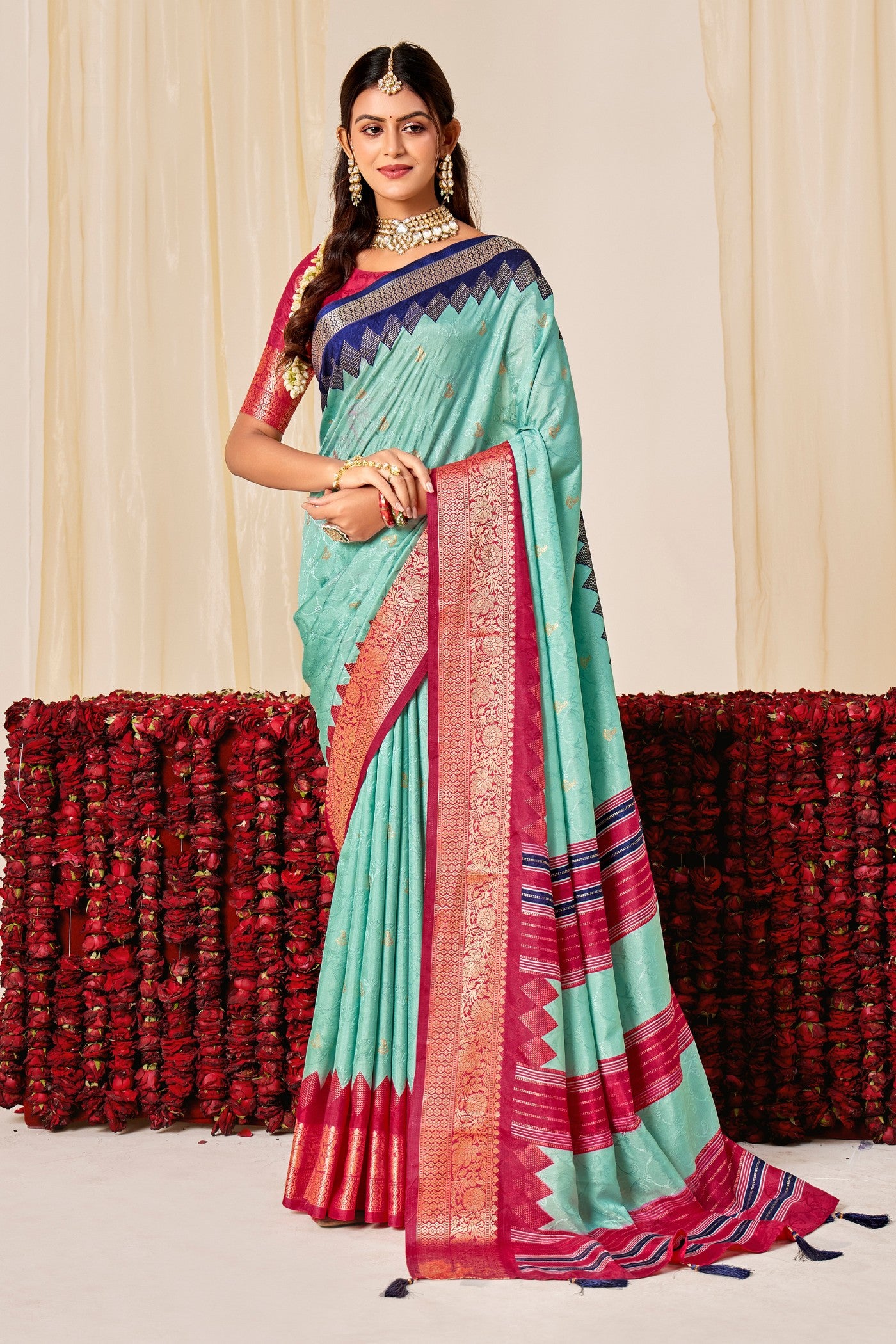 Buy MySilkLove Sky Blue Tussar Printed Silk Saree Online