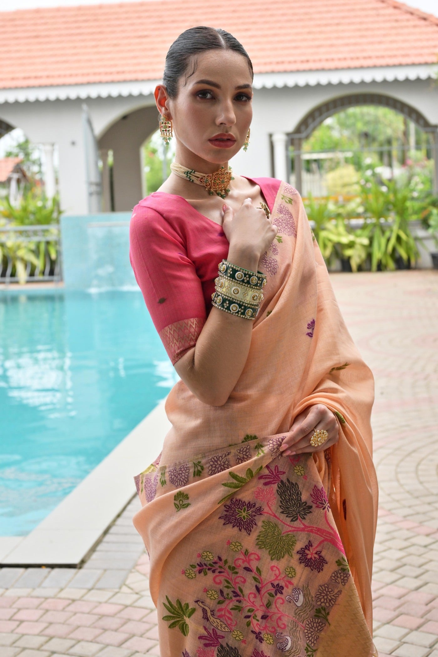 Buy MySilkLove Maple Orange Woven Muga Cotton Saree Online