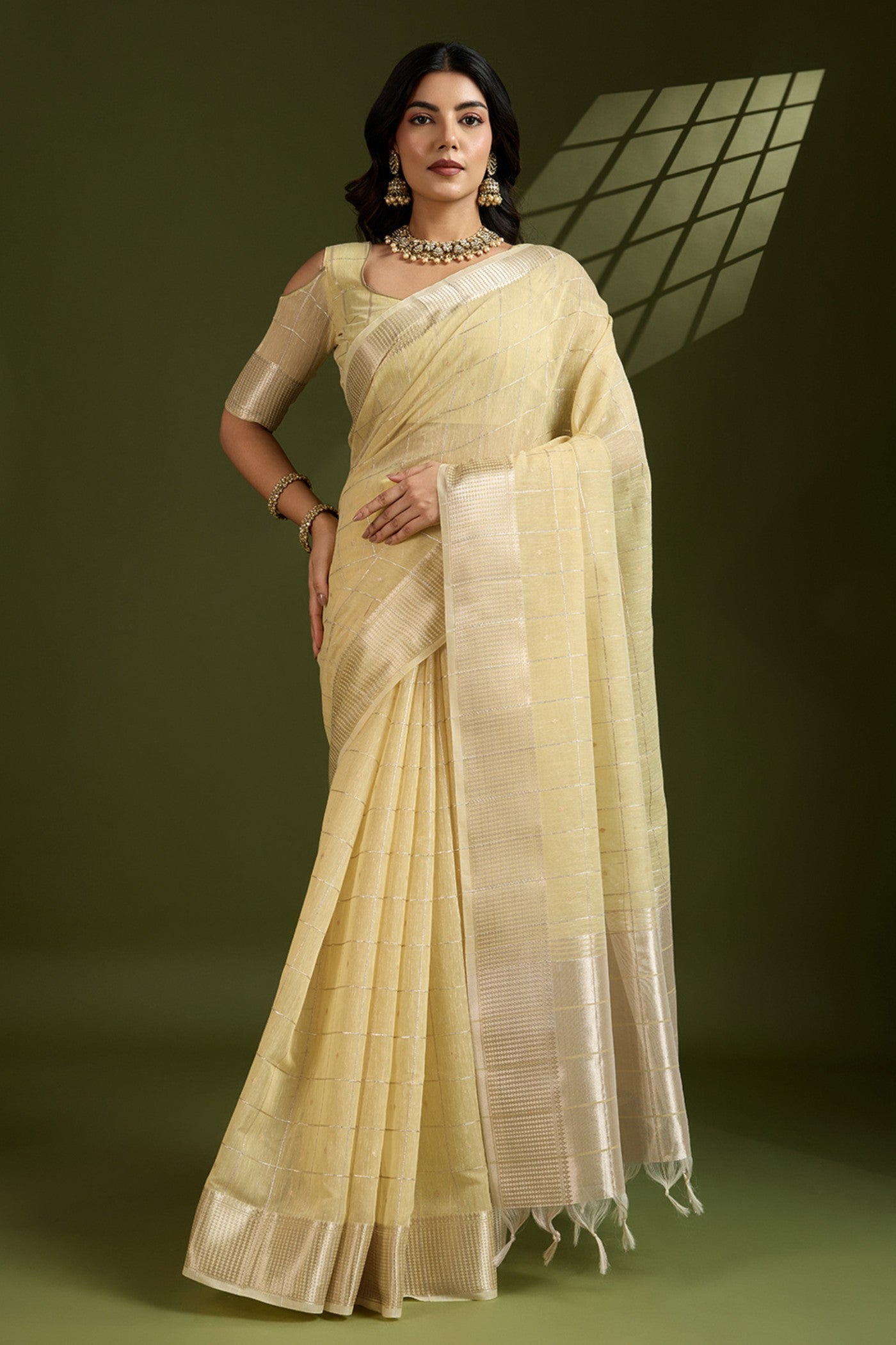 Buy MySilkLove Jonquil Yellow Woven Tissue Linen Saree Online