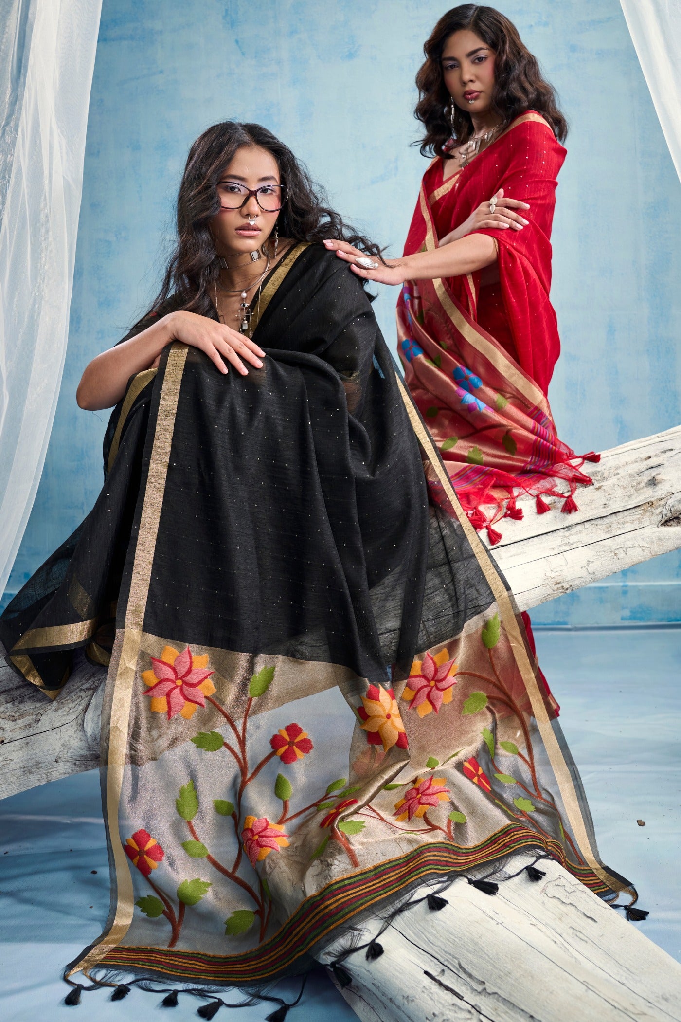Buy MySilkLove Tomato Red Munga Handloom Tissue Pallu Saree Online