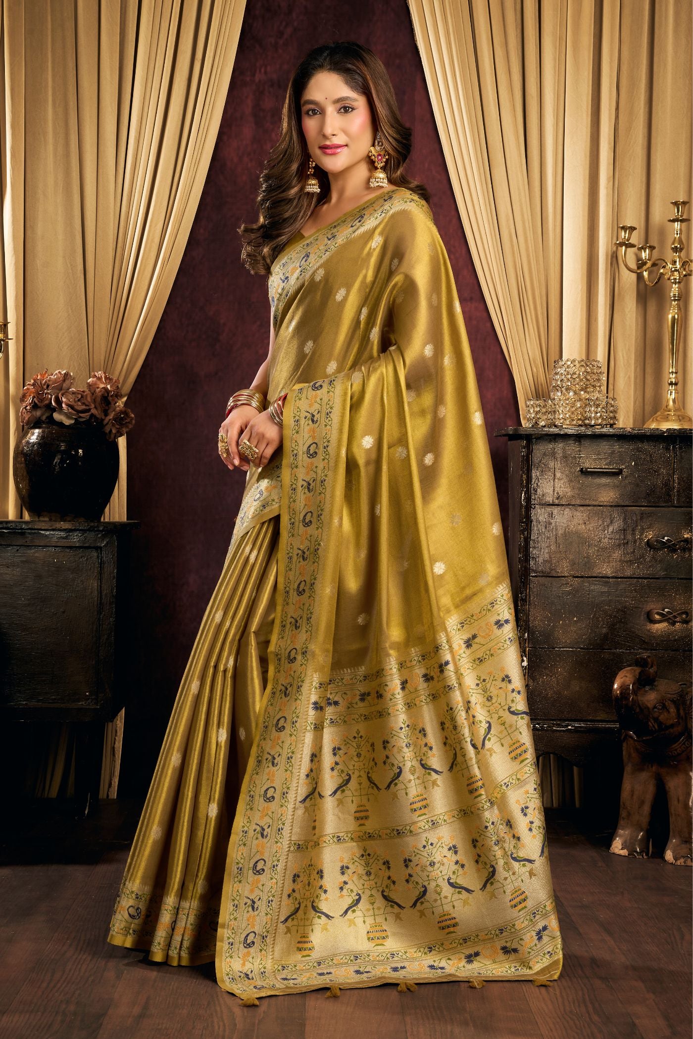 Buy MySilkLove Fern Green Woven Tissue Paithani Saree Online