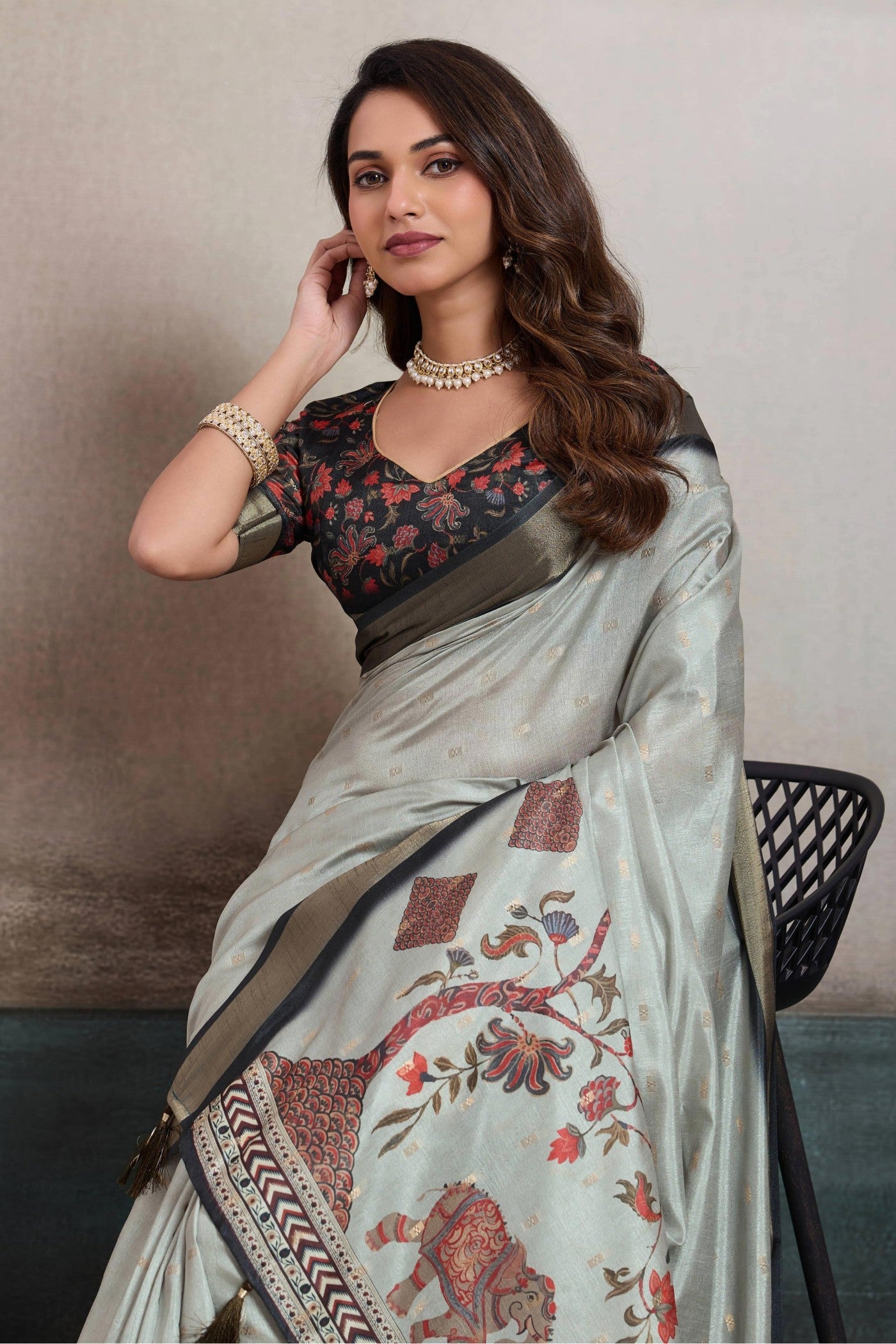Buy MySilkLove Platinum Grey Digital Printed Saree Online