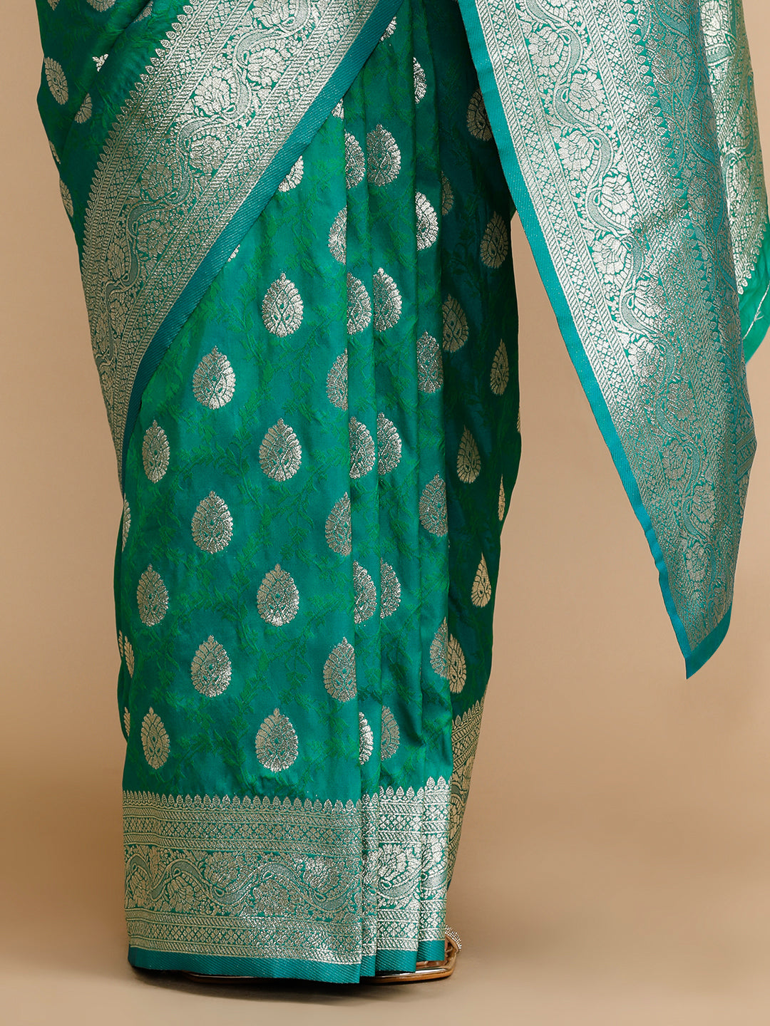 Buy MySilkLove Teal Green Woven Jacquard Lichi Silk Saree Online