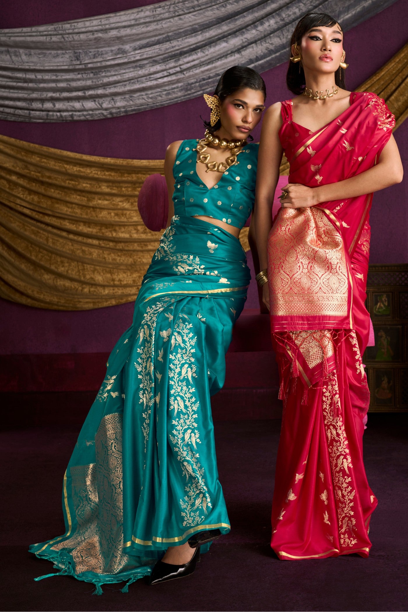 Buy MySilkLove Spring Green Handloom Satin Silk Saree Online