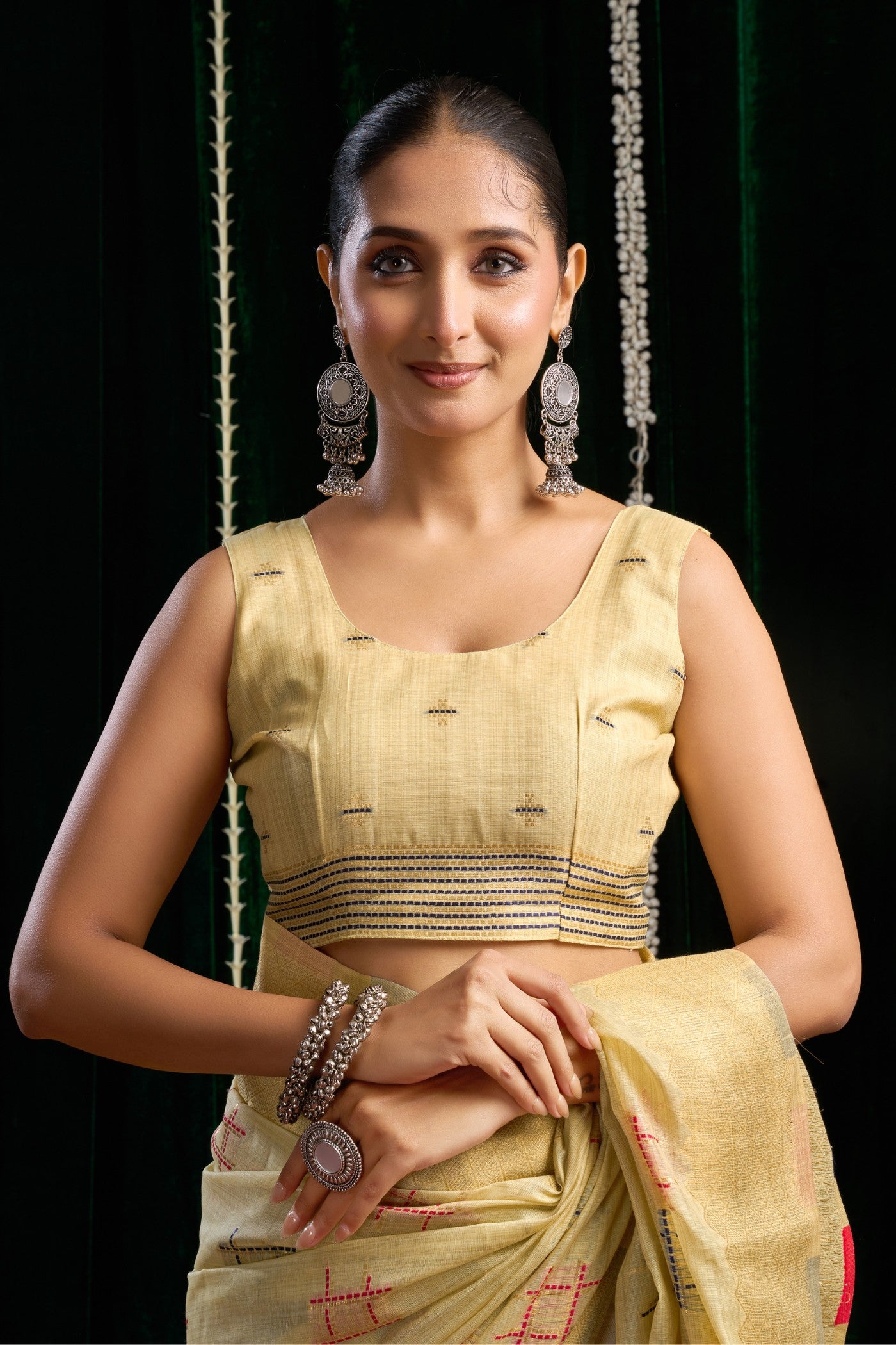 Buy MySilkLove Milky Cream Woven Cotton Saree Online