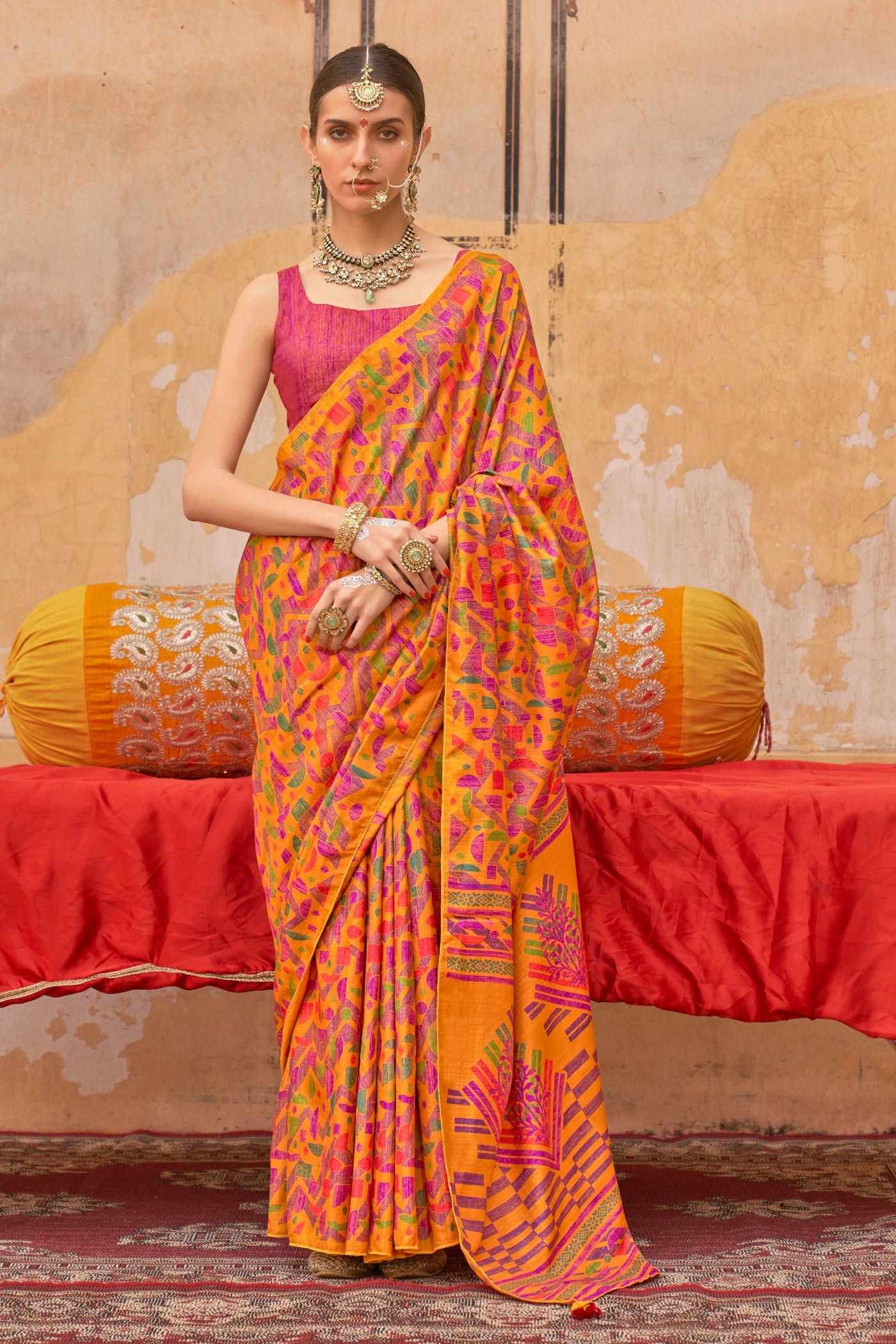 Buy MySilkLove Honey Orange Banarasi Printed Saree Online