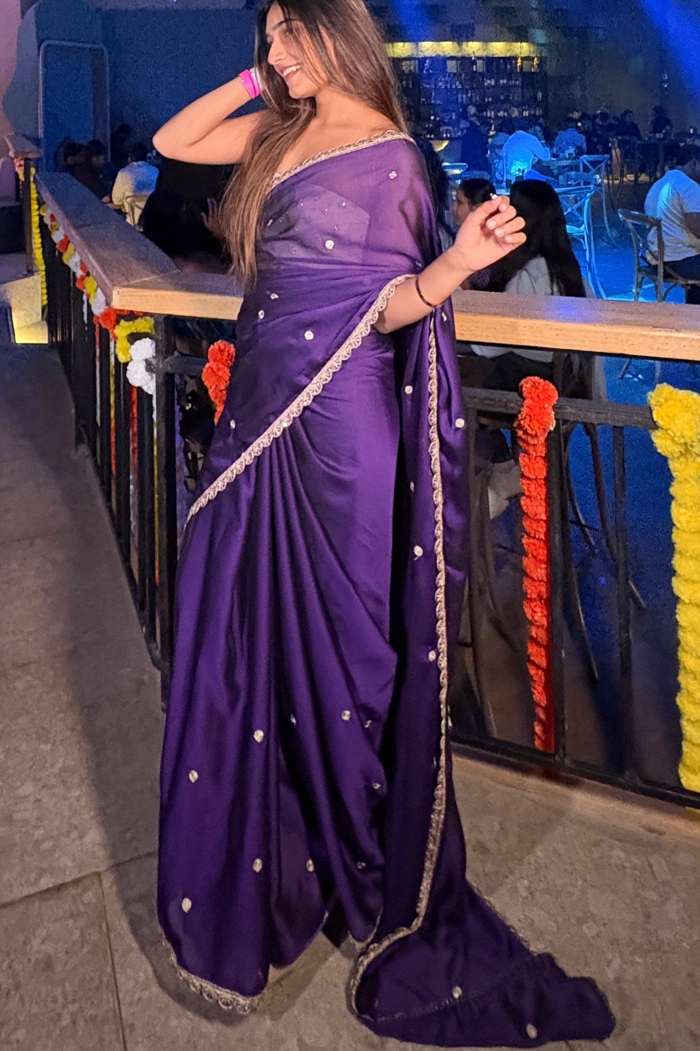 Buy MySilkLove Fig Royale Purple Georgette Partywear Saree Online