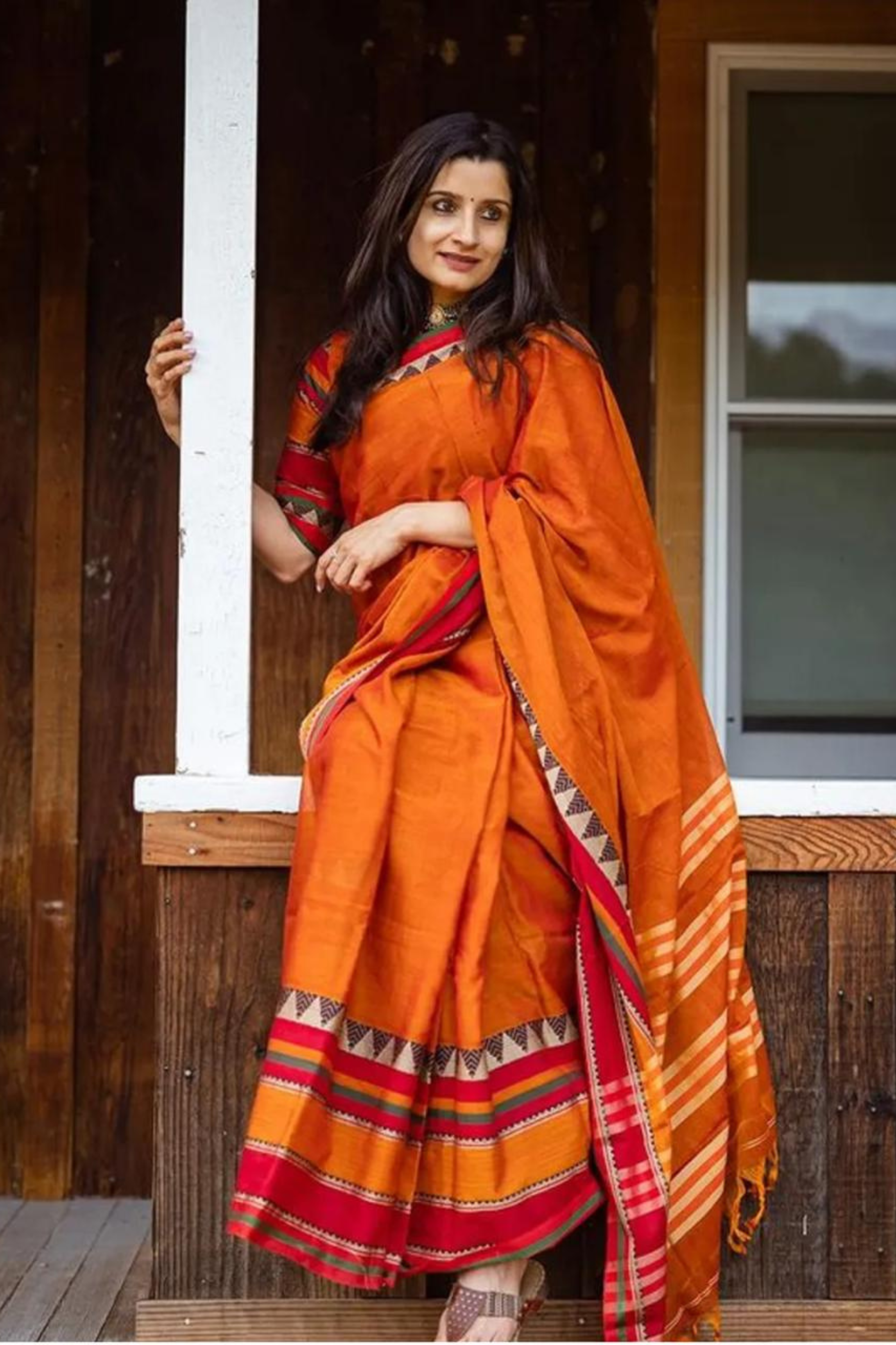Buy MySilkLove Light Flamingo Orange Shantipuri Bengal Cotton Saree Online