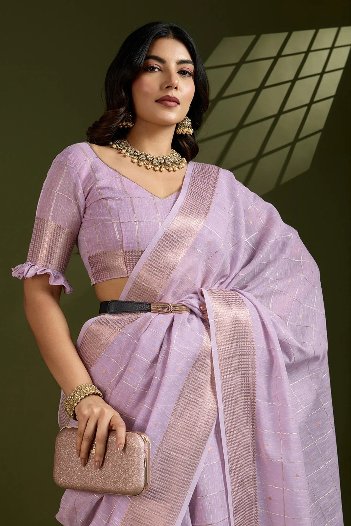 Buy MySilkLove Mauve Purple Woven Tissue Linen Saree Online