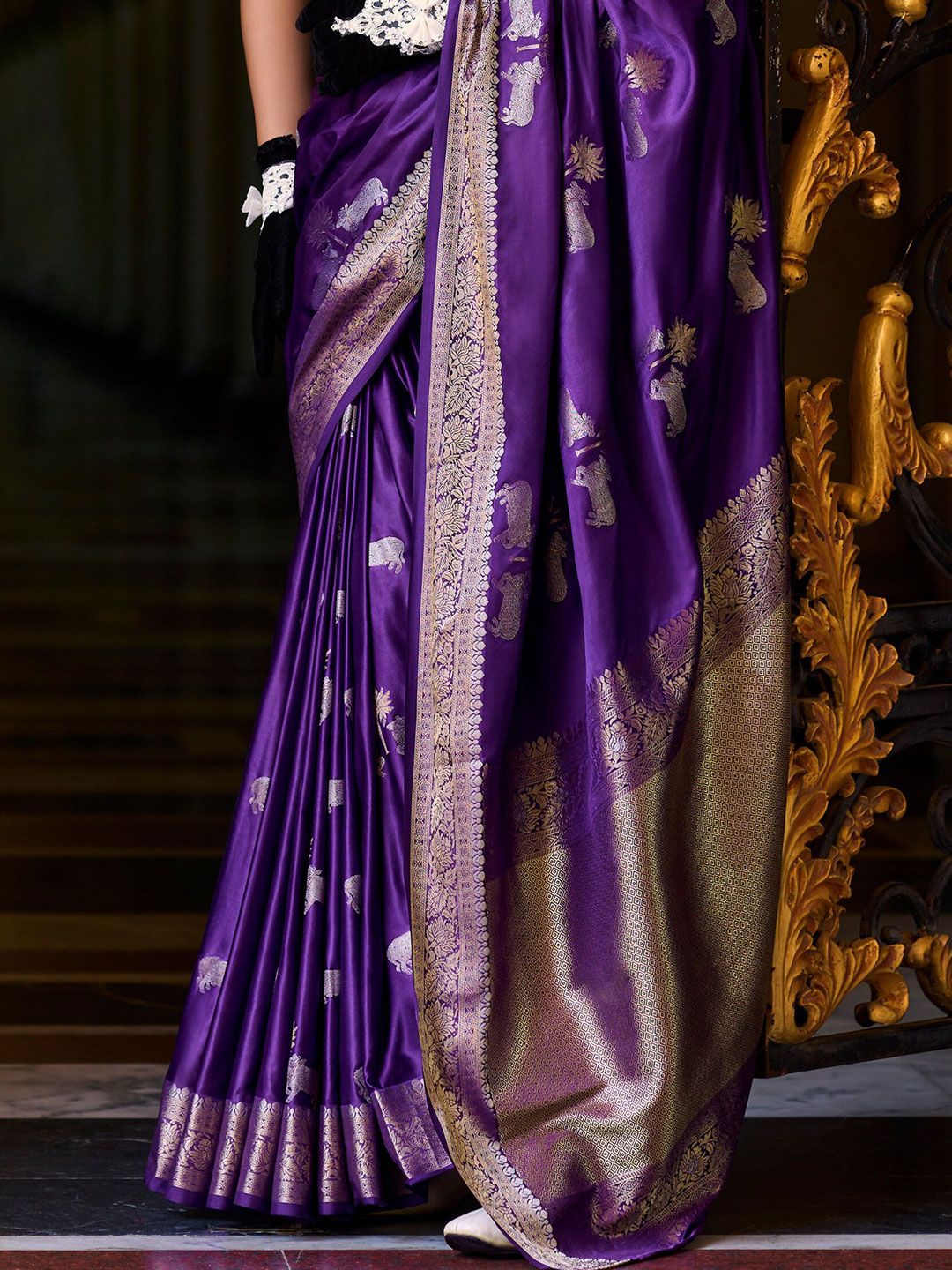 Buy MySilkLove Lollipop Purple Handloom Satin Banarasi Saree Online