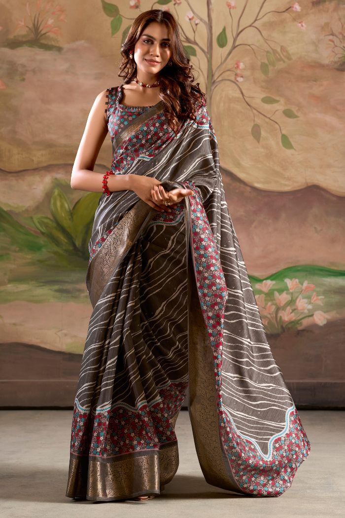 Buy MySilkLove Limed Grey Woven Dola Silk Saree Online