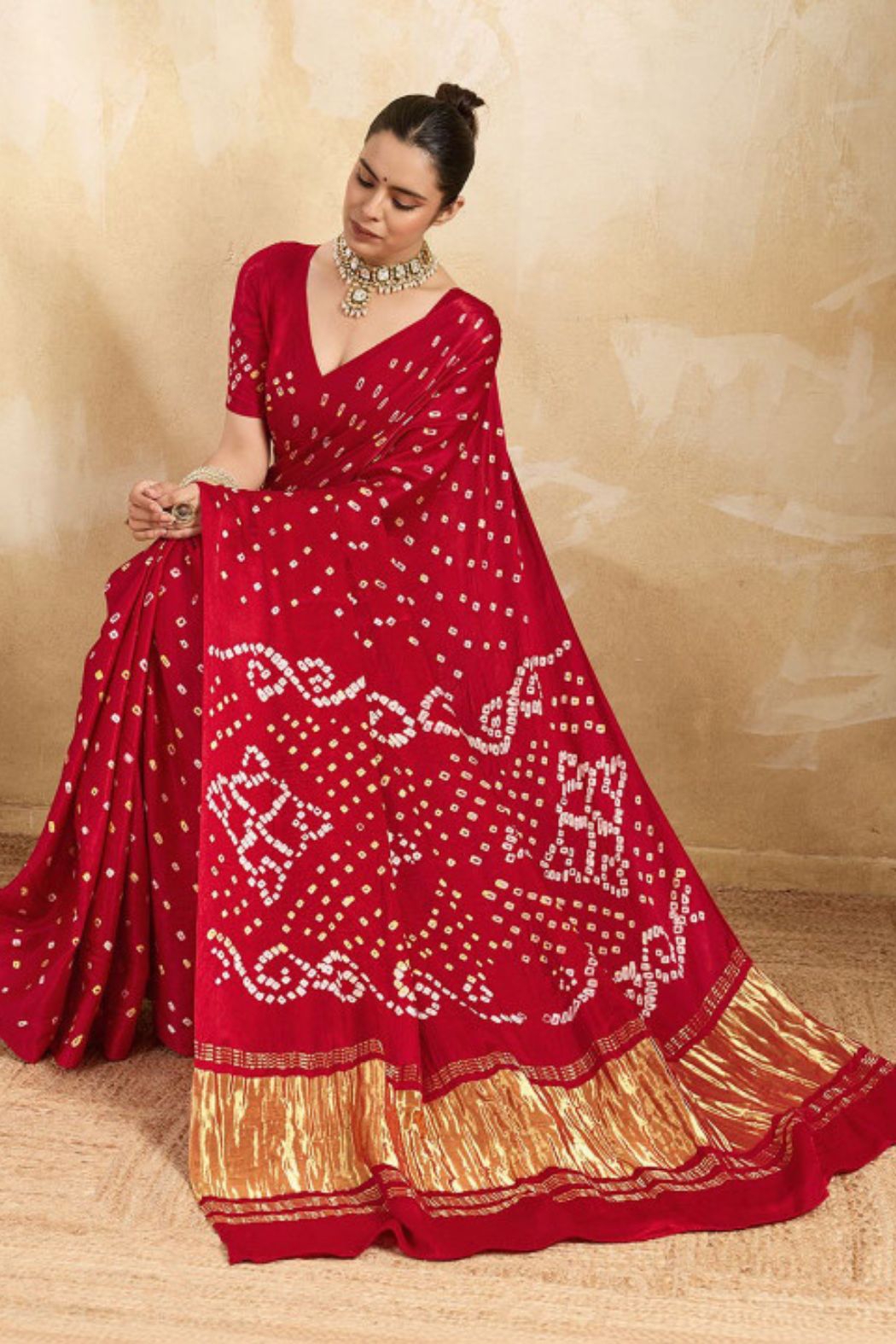 Buy MySilkLove Mahogany Red Pure Bandhani Gajji Silk Saree with Lagdi Pallu Online