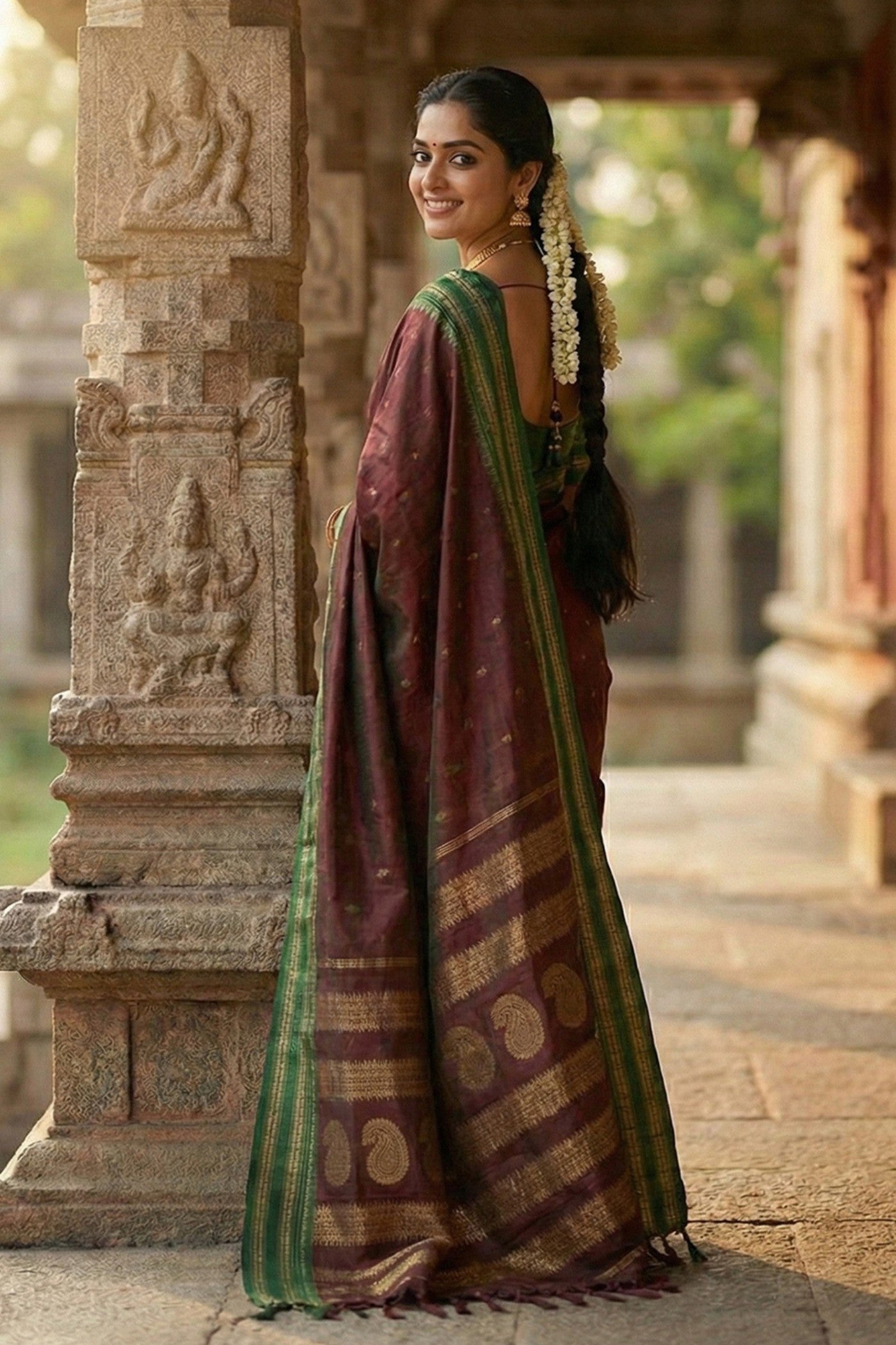Buy MySilkLove Toffee Touch Brown Banarasi Woven Soft Silk Saree Online