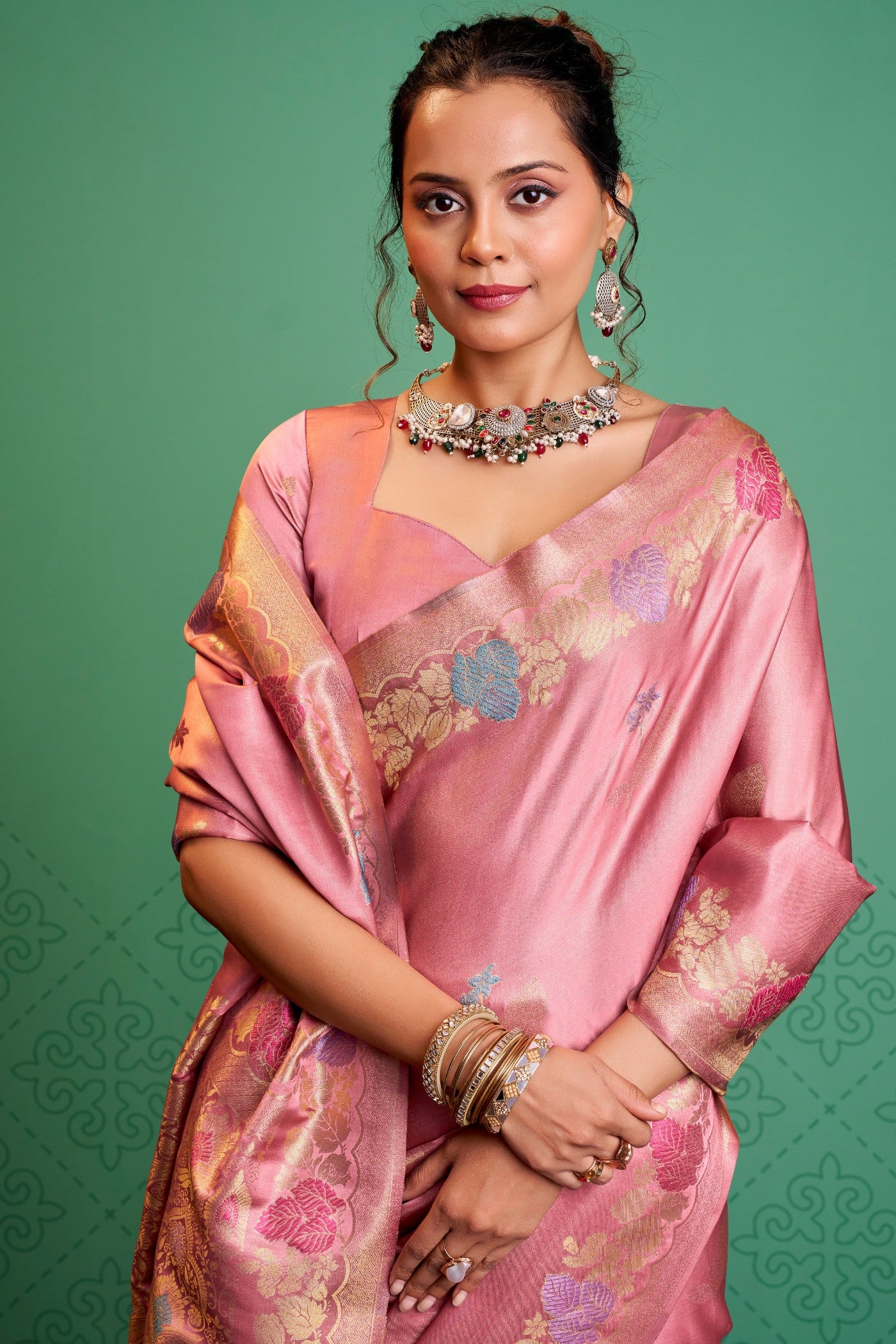 MySilkLove Rosy Pink Handloom Satin Silk Saree