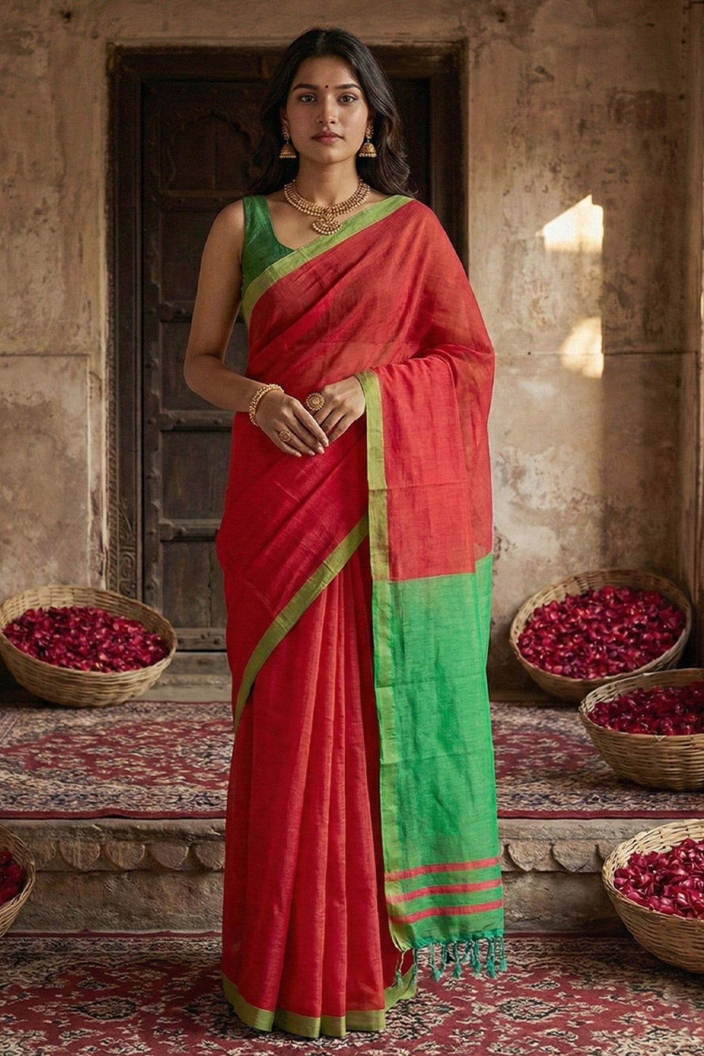 Buy MySilkLove Persian Red Cotton Silk Saree Online