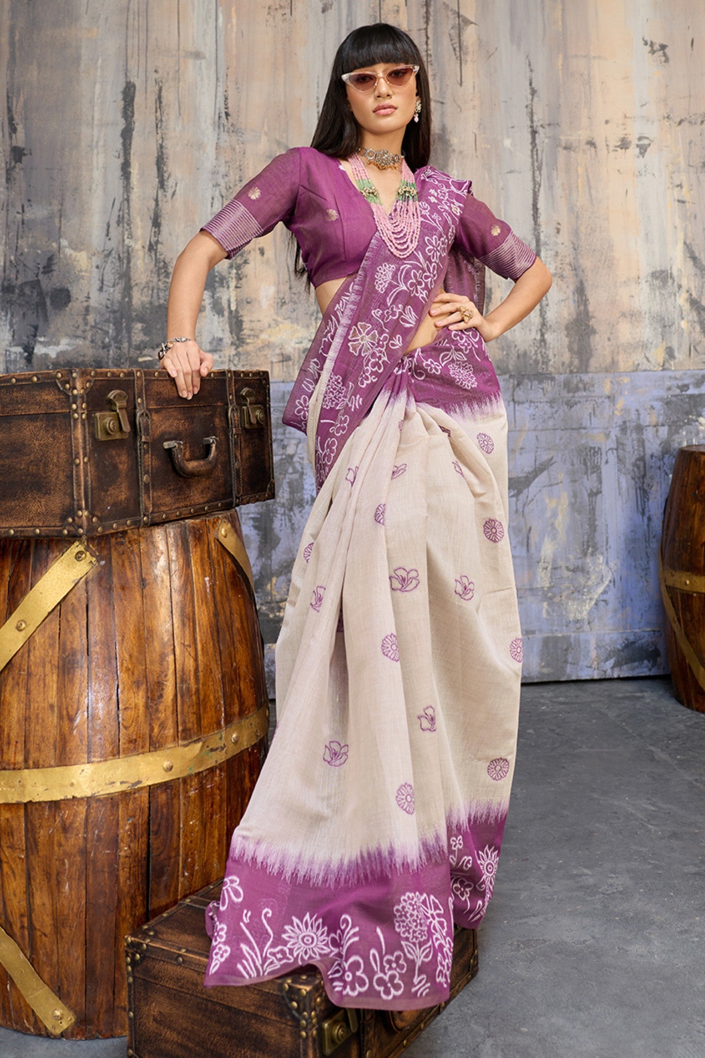 Buy MySilkLove Mulberry Purple Handloom Munga Cotton Saree Online