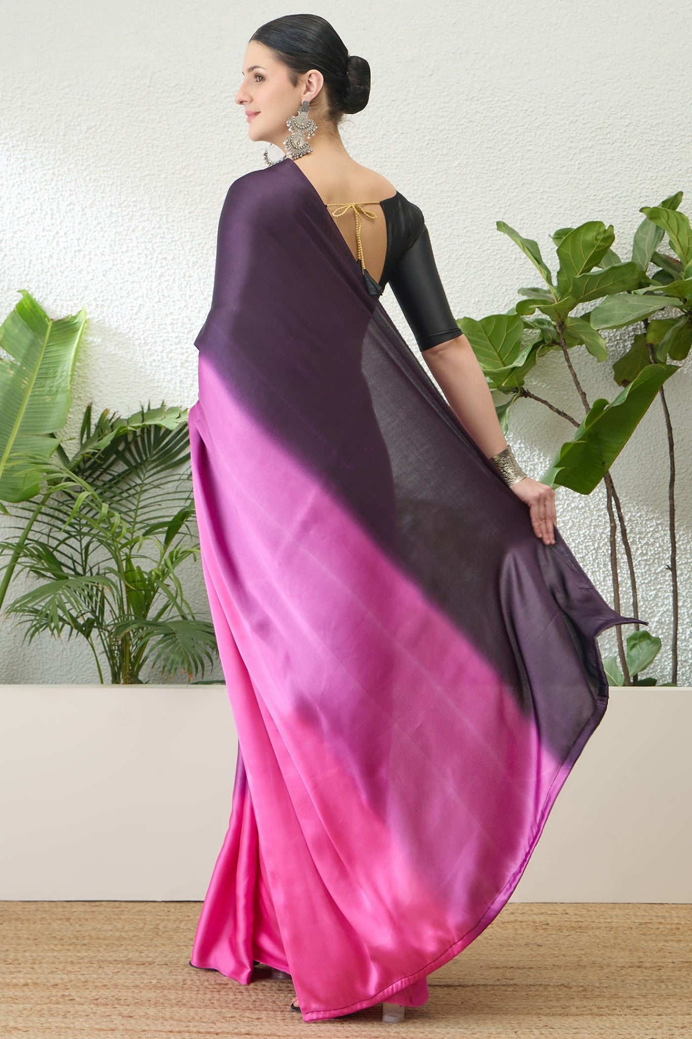 Buy MySilkLove Fairy Pink and Black Satin Georgette Silk Saree Online