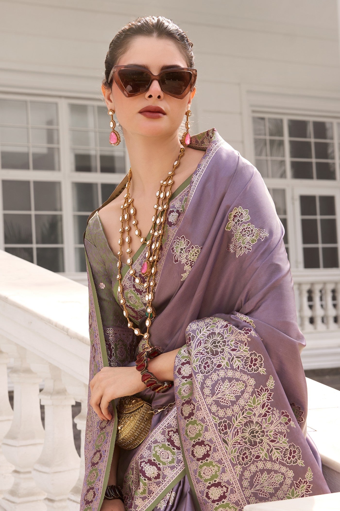 Buy MySilkLove Han Purple Woven Banarasi Saree Online